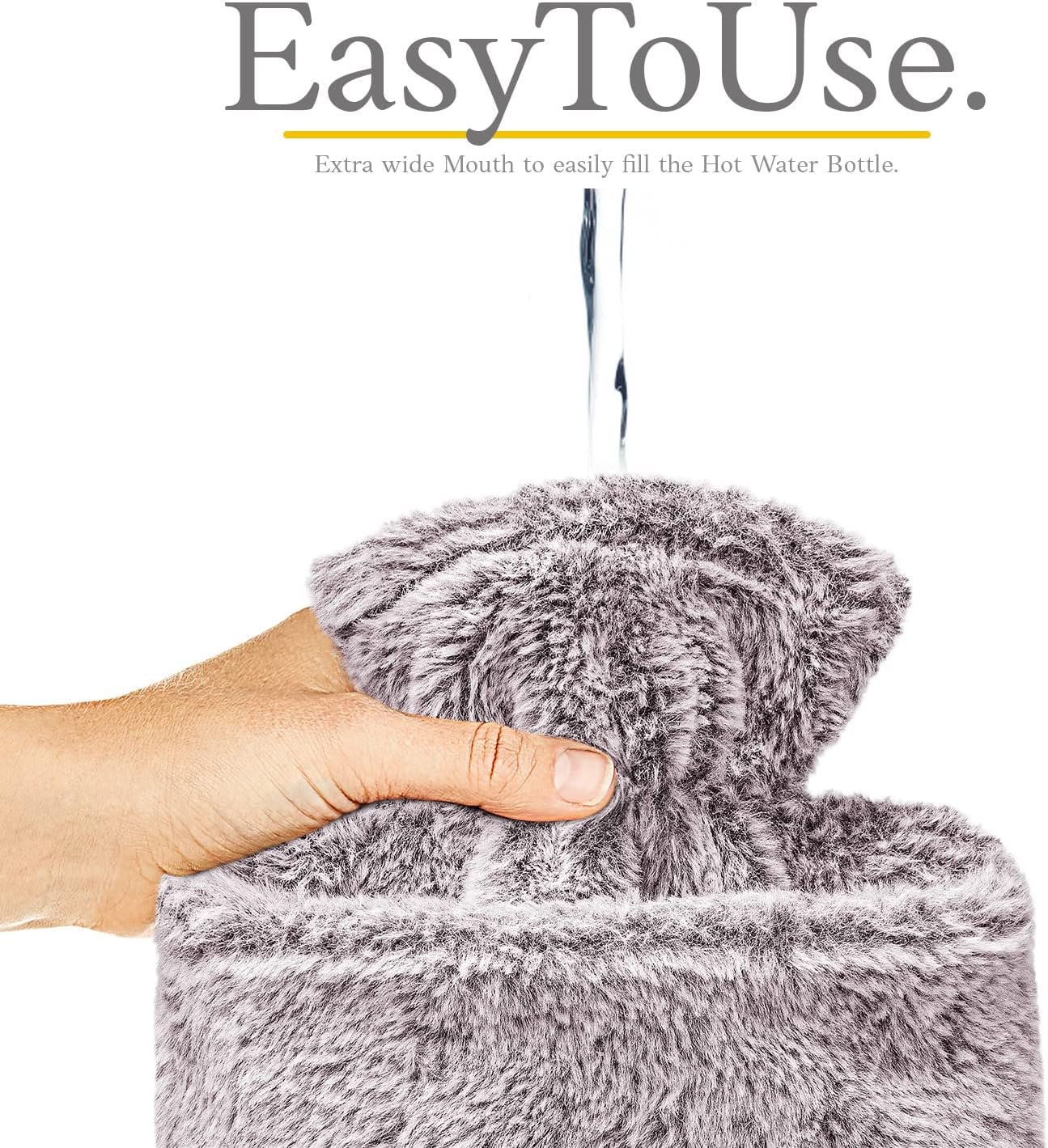 Hot Water Bottle - with Soft Premium Fleece Cover + Kangaroo Pocket - Dark Grey, 2L - Heating Pad for Menstrual Cramps and Period Comfort - Bed Foot Warmer - Hot & Cold Compress for Pain Relief