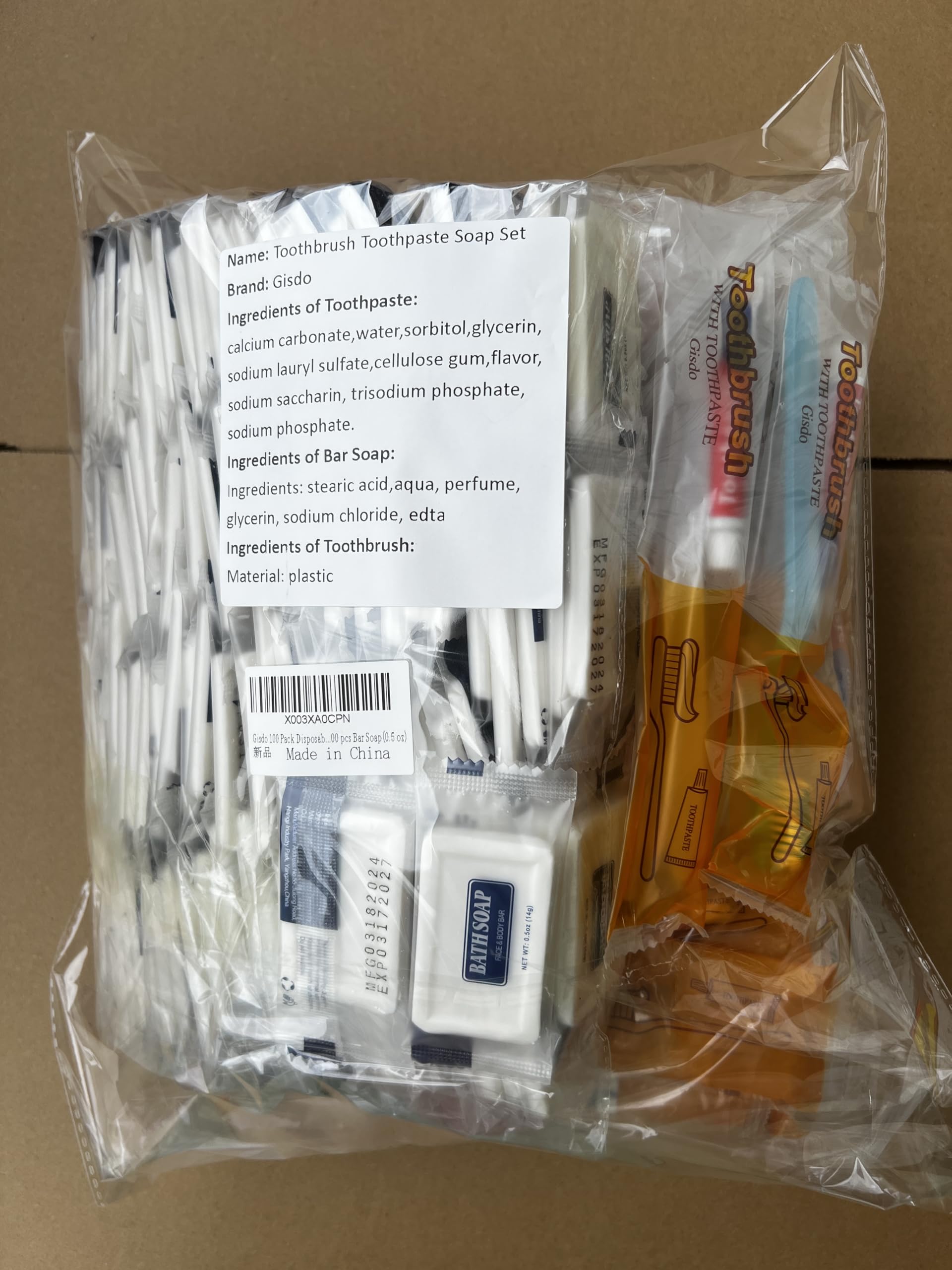 50 confezioni di spazzolini da denti usa e getta con sapone dentifricio confezionati singolarmente, 2 colori, barretta di sapone da 0,5 oz Dimensione viaggio hotel