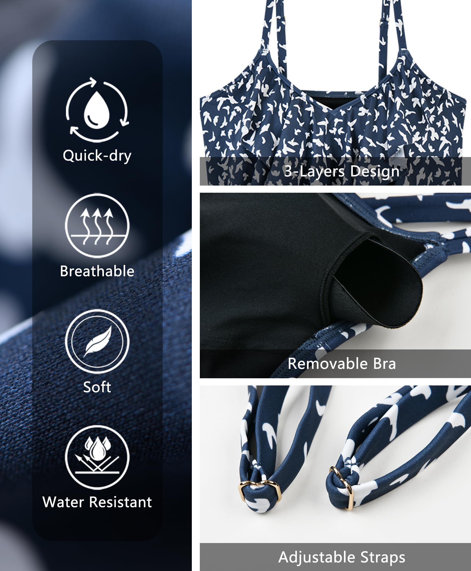 WIN.MAX Tankini para Mujer Cintura Alta Volante con Volantes Talla Grande