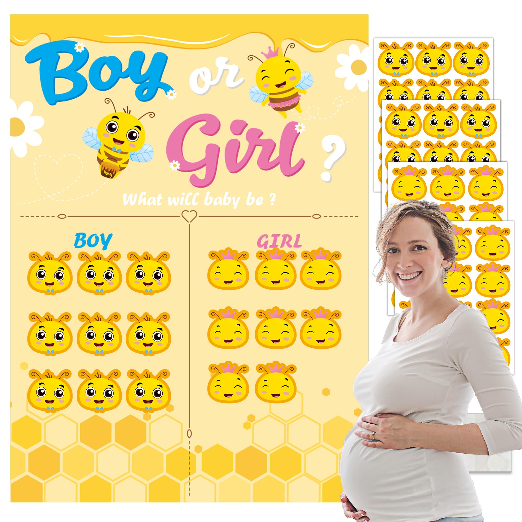MISS FANTASY What Will It Bee Gender Reveal Decorations - Voting Games, Poster & Stickers for Boy or Girl Reveal Party