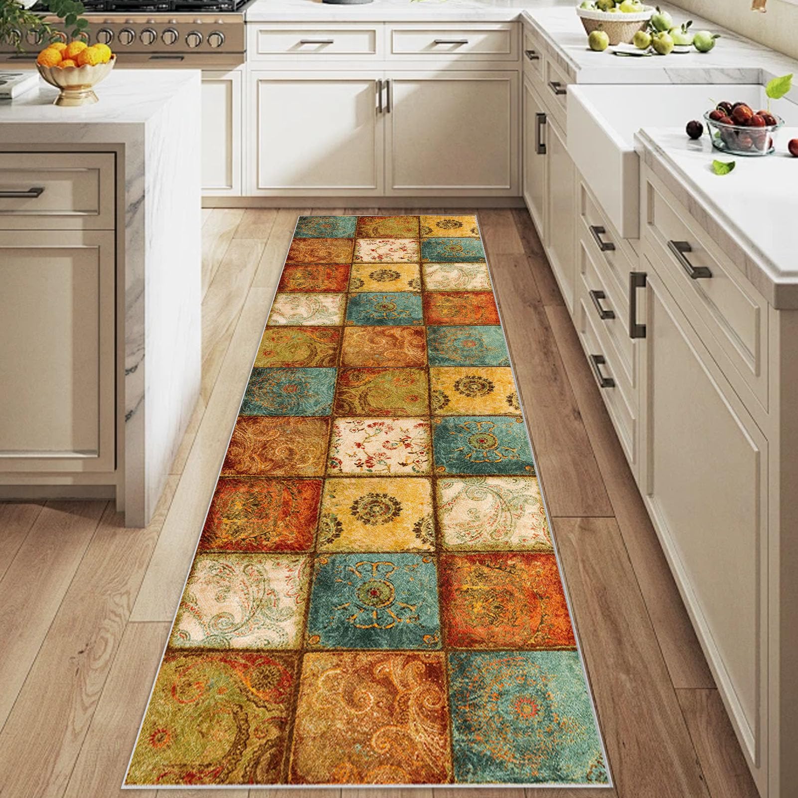 Nqexivo Runner Rugs for Hallway 60 x 280 cm Washable Kitchen Runner Rugs Non Slip Carpet Kitchen Bedroom Bedside Dining Room Office Indoor Low Pile Carpets