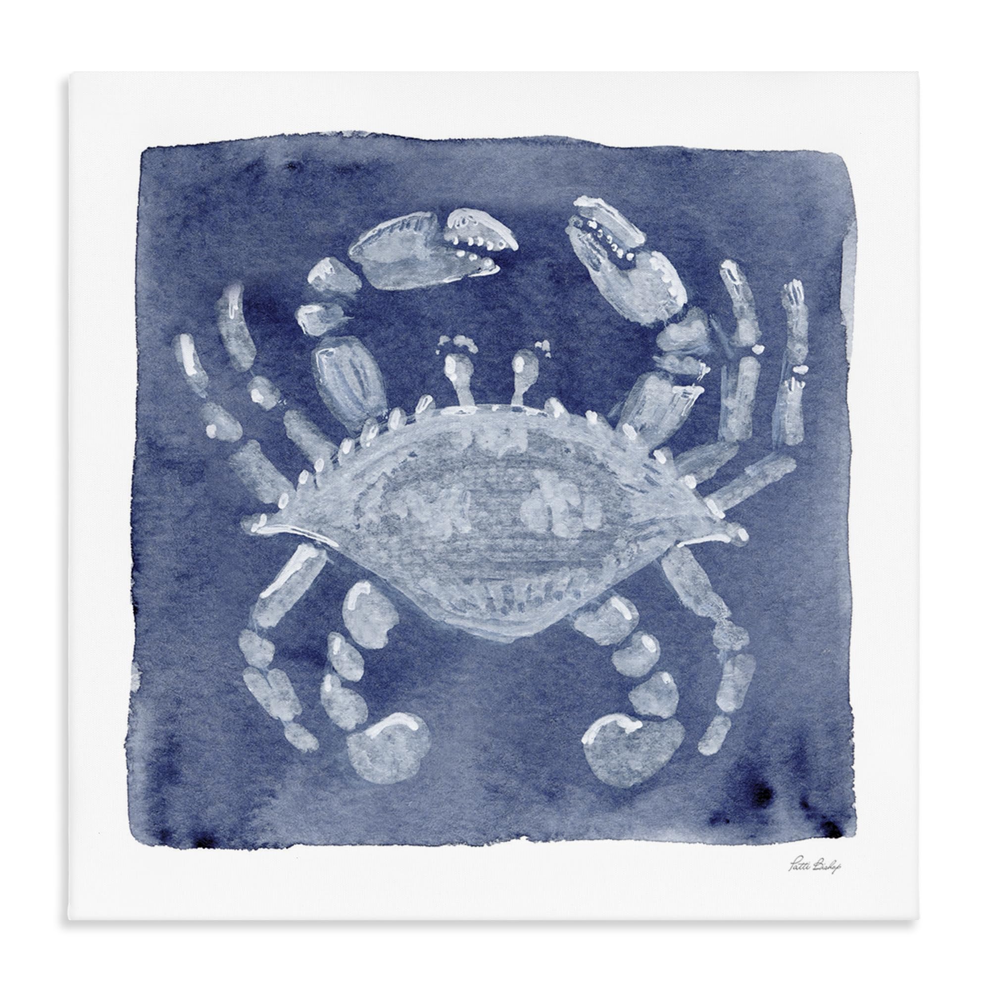 Stupell Industries 'White Crab on Indigo', Canvas Art, 17 x 17 Inches, Easy to Hang and Sturdy, Made in USA, by Patti Bishop