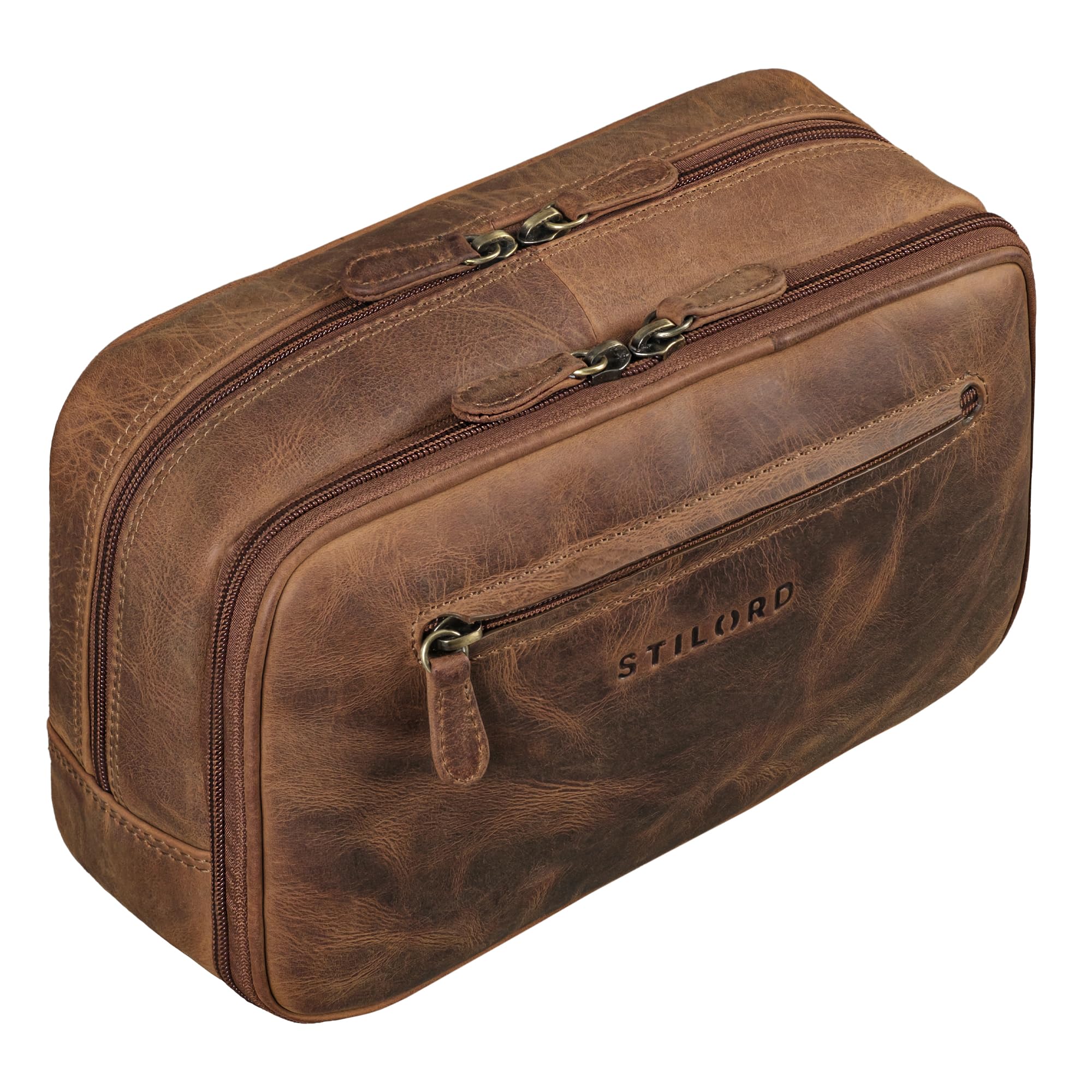 STILORD 'Voyager' Vintage Beauty Case Donna Uomo Pelle Grande Porta Trucchi Vera Cuoio Pochette Trucchi come Accessori da Viaggio e Makeup Bag, Colore:marrone medio