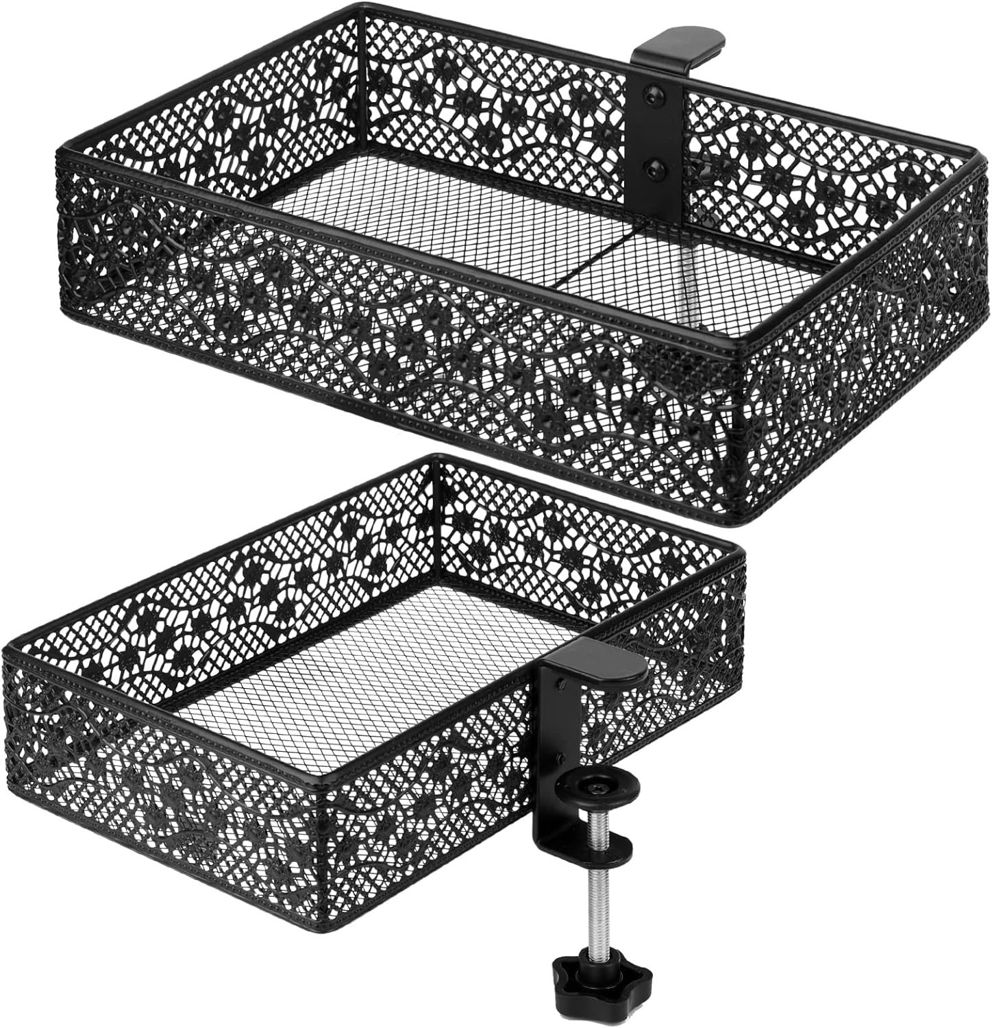 Under Desk Storage Organizer for Reduced Clutter, Drawer organizers C-Clamp Mount System Firmly Clamped And Do Not Hurt The Table, Easy to Install & holds up to 8 lbs-2 Pack (Large and Small)