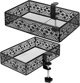 Under Desk Storage Organizer for Reduced Clutter, Drawer organizers C-Clamp Mount System Firmly Clamped And Do Not Hurt The Table, Easy to Install & holds up to 8 lbs-2 Pack (Large and Small)