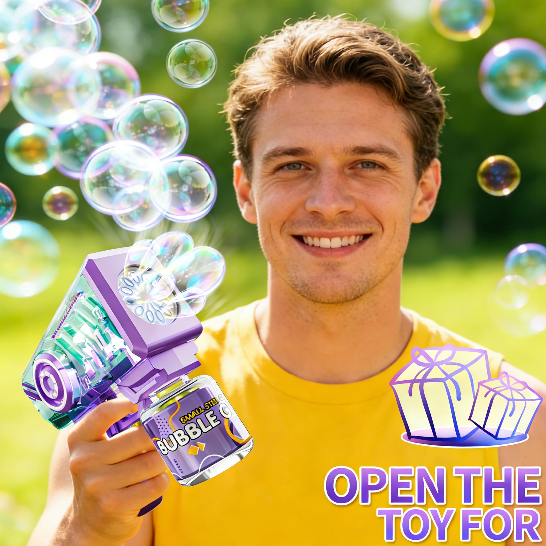 2 Pcs Automatic Bubble Gun, with 2 Bottles of Bubble Solution, Bubble Gun 5000+ Bubbles Per Min Bubble Maker Outdoor for Party - Image 3