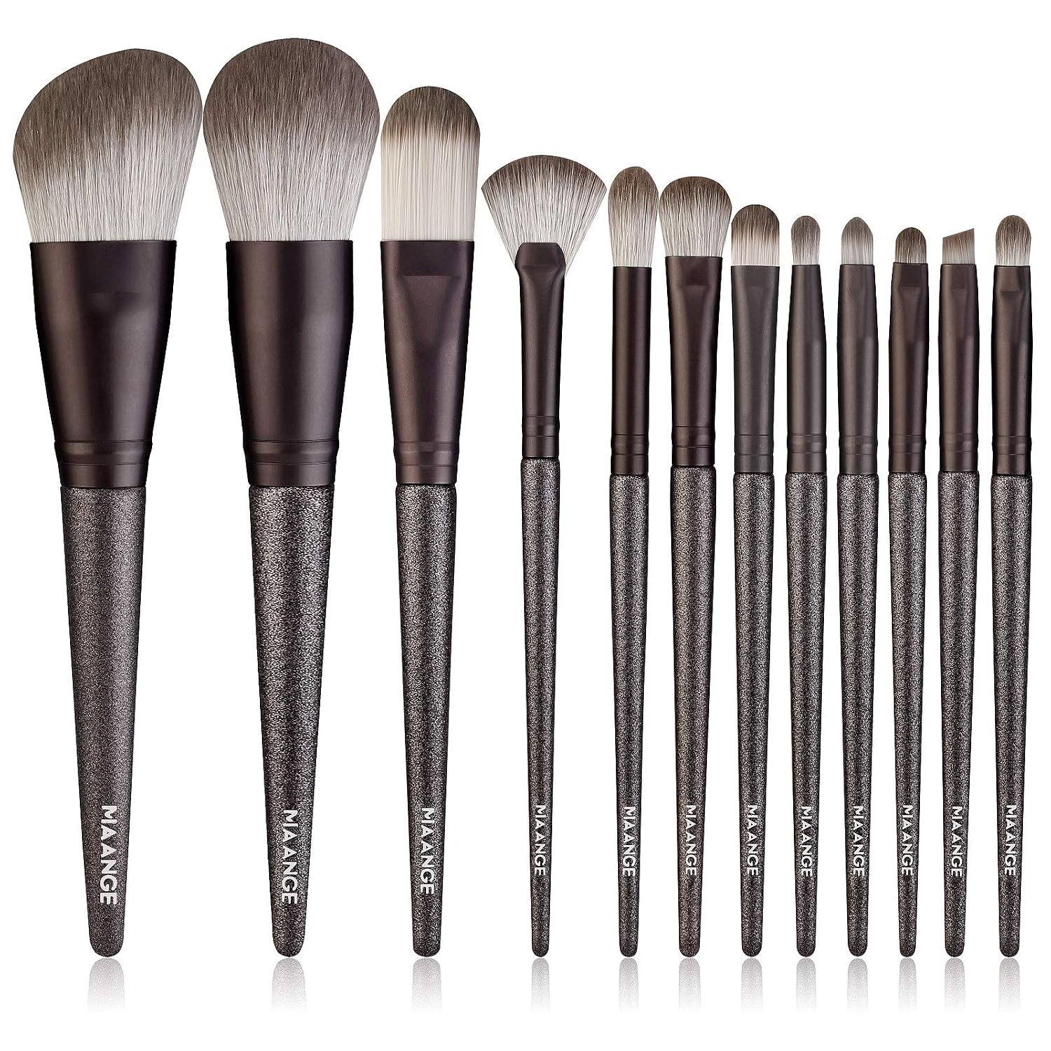 MAANGE Make up Brushes,12 Pcs Professional Premium Synthetic Makeup Brushes Set,Travel Foundation Powder Eyebrow Concealer Kabuki Makeup Brush Set Kit (Black)