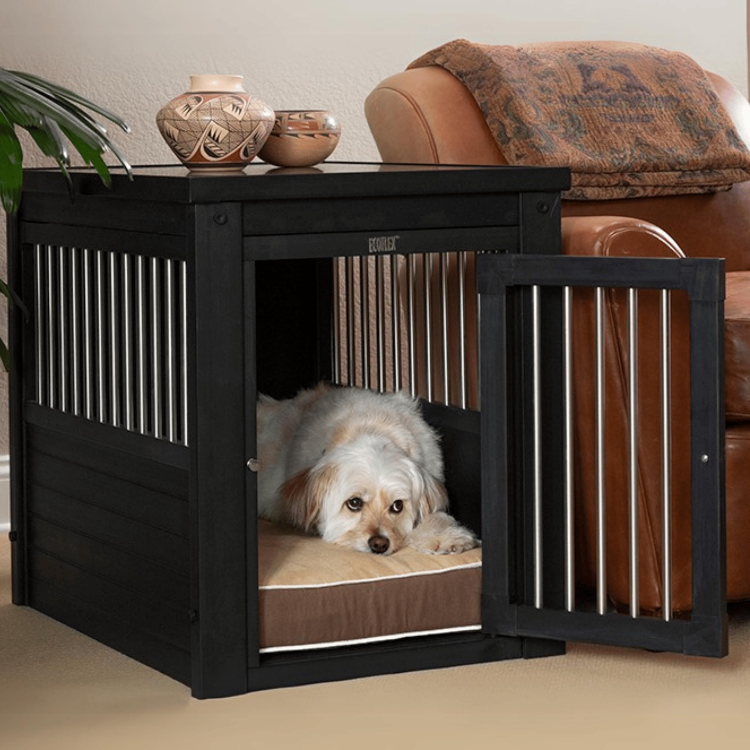 Arkansas Model Comfort Dog Cage – Indoor Kennel – Made with ECOFLEX – Four Colours and Three Sizes to Choose from (Black, M (75 x 53.5 x 64 cm))