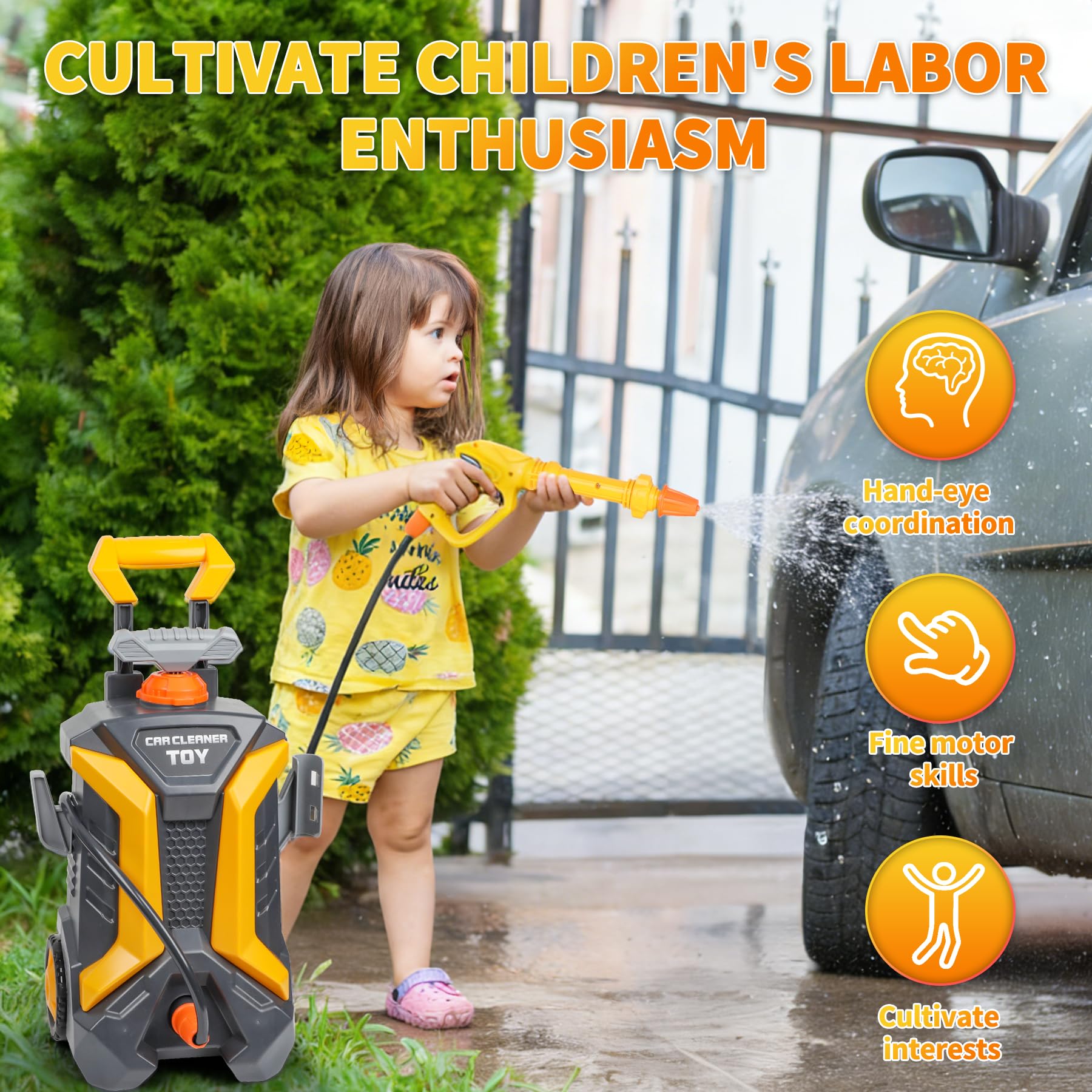 Toddler Outdoor Playset Kids Cleaning Car Toy with Real Spray Car Wash Water Gun for Kids 3+ Manual Pressure Washer Toy — view 3