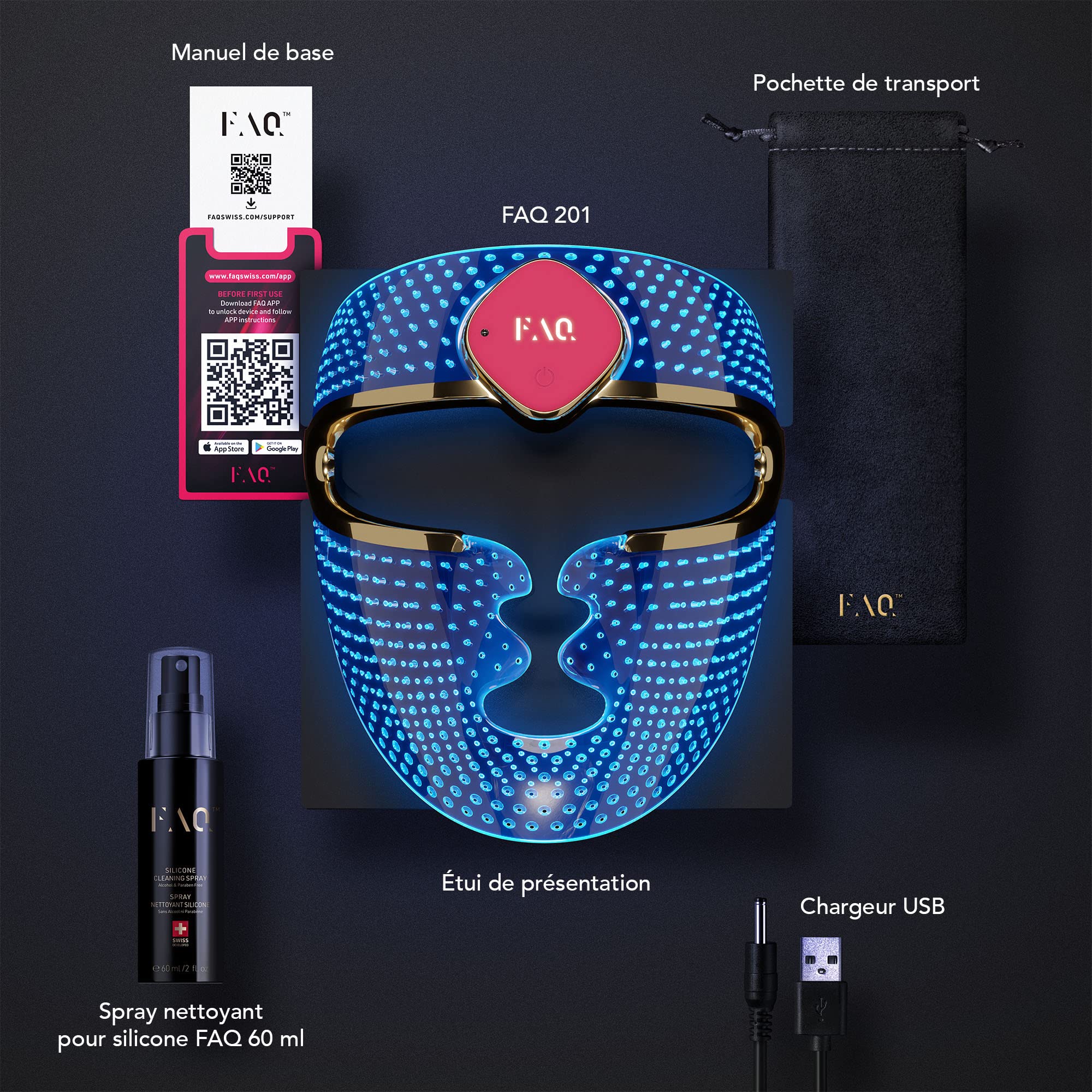 FAQ 201 Masque luminothérapie visage LED RVB | Anti-âge et rides | Soin visage localisé | Traitement de l'acné | Masques de beauté LED sans fil | 600 Points lumineux | Appareil de soin visage portable