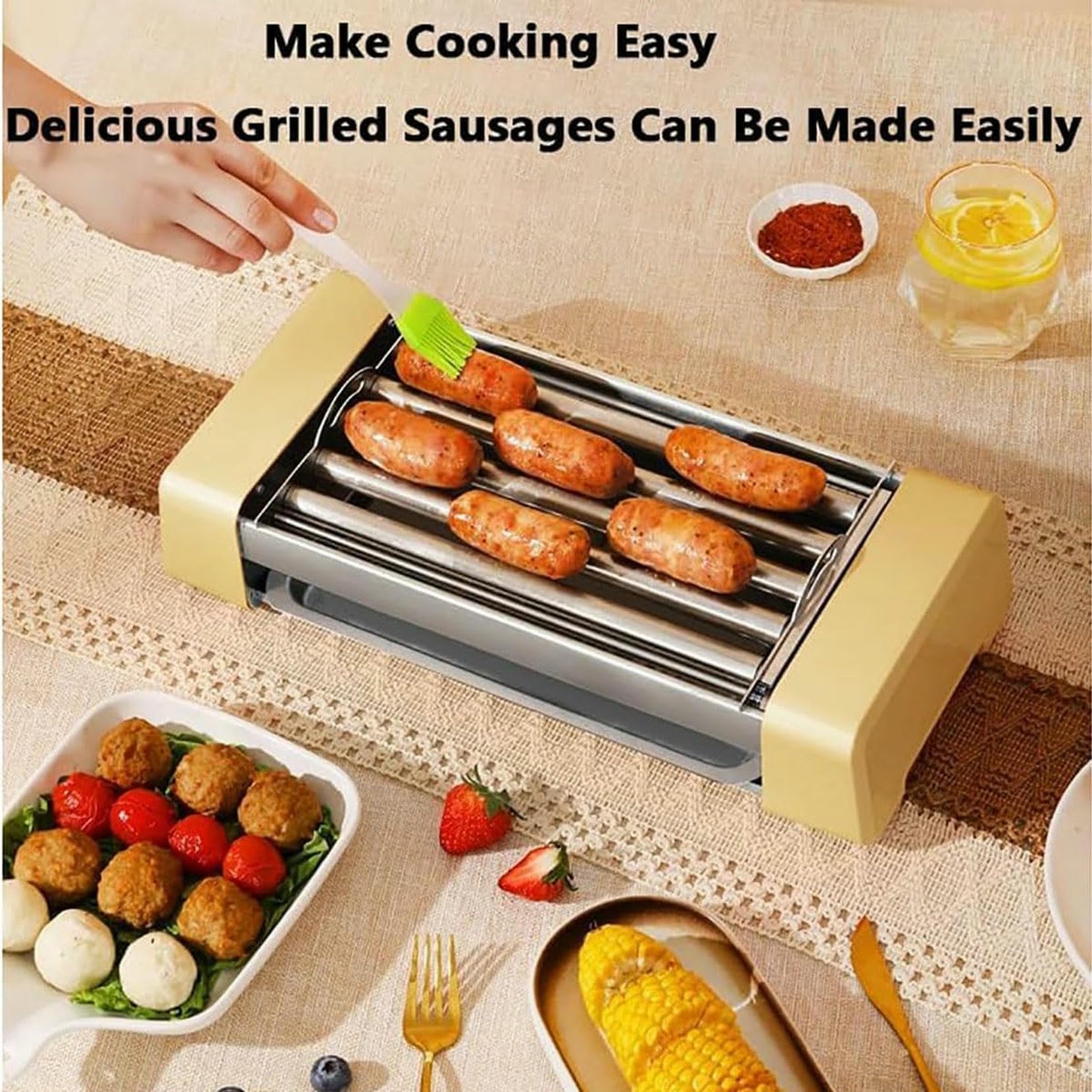 Máquina de Perritos Calientes: Parrilla de Salchichas de encimera con Temperatura controlada, Salchichas de Desayuno de Tiendas de Barbacoa domésticas, fácil de Usar y Limpiar