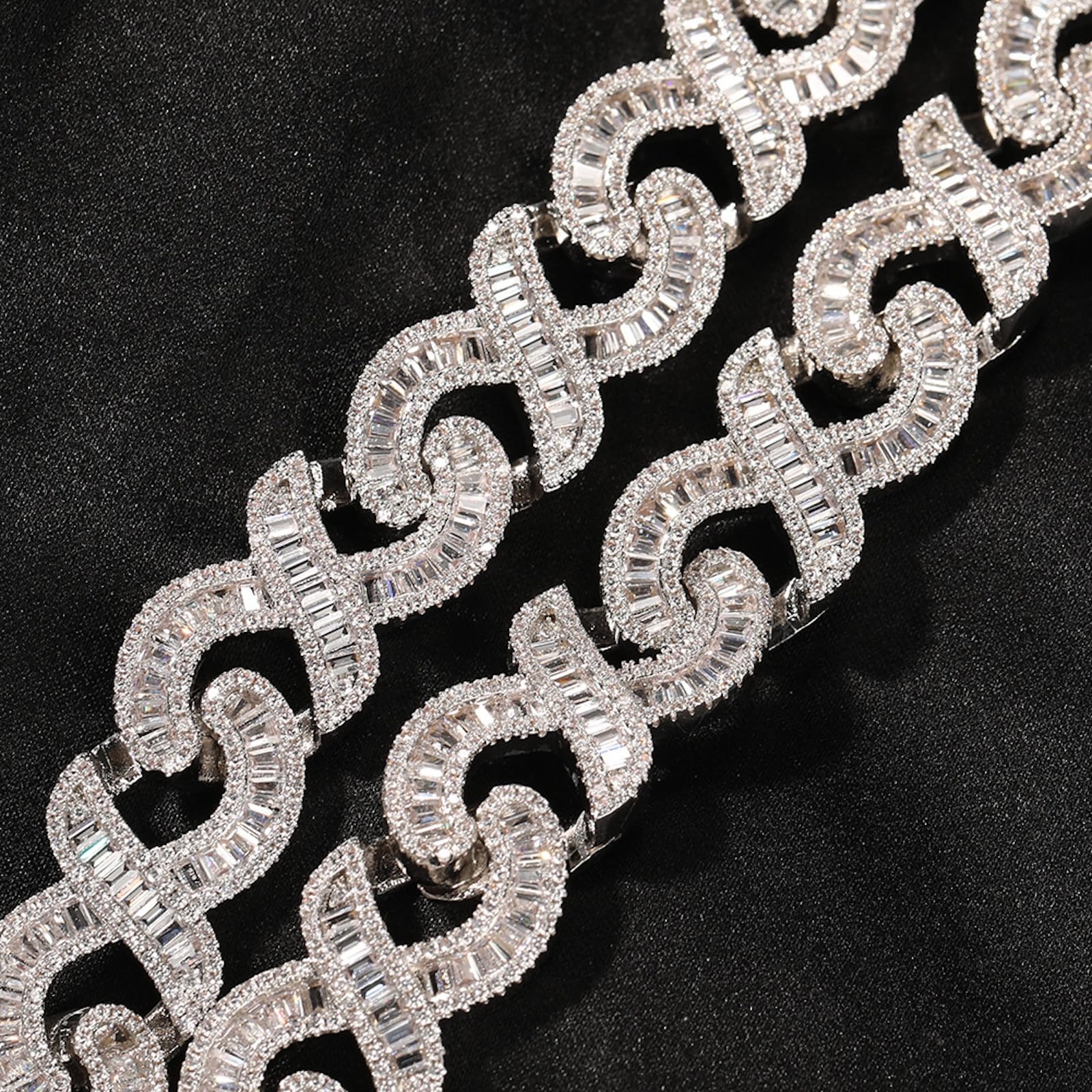 ICEDIAMOND 15MM Bagietka CZ Nieskończony Diament Chain Horn Kubański, całkowicie ranny Bling Cyrkonia Hip Hop Trend Sklep z zabawkami Cool Rapper dla mężczyzn Kobiety