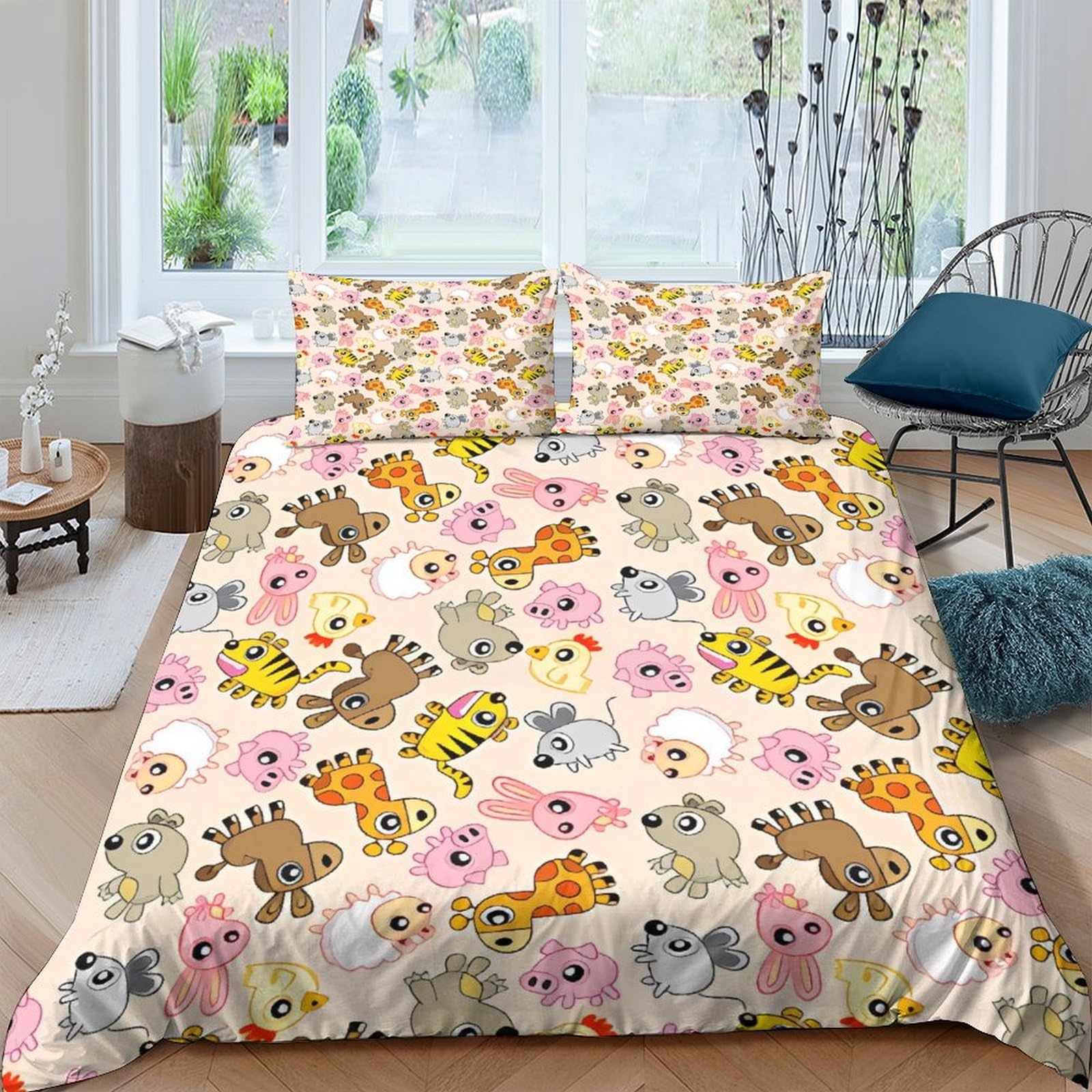 Housses de couettes 3D girafe et mouton pour chambre enfant et adulte
