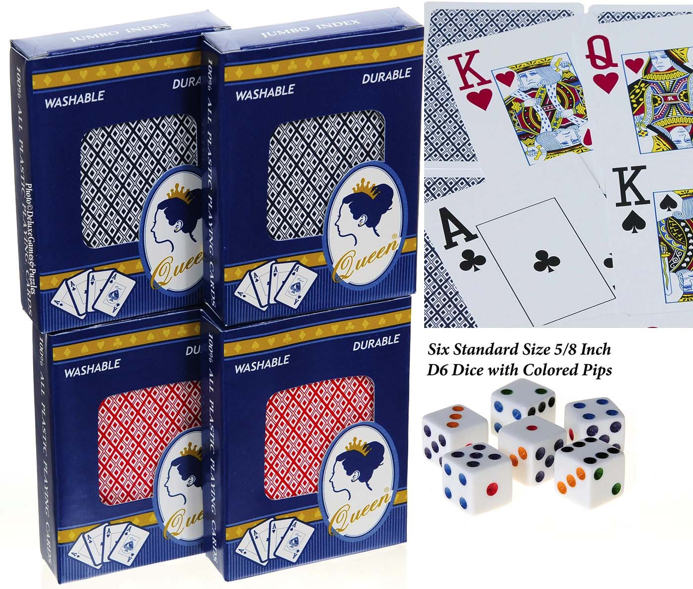 Queen Deluxe Plastic Playing Cards With Large Numbers Bundle Of 4 