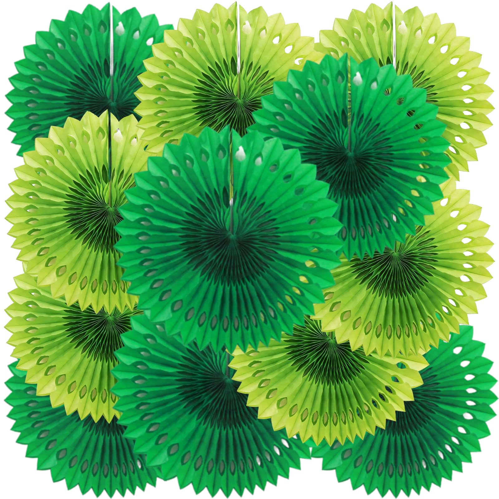 We Moment Zone 12 Pcs Green Paper Fans Party Decorations,Green Honeycomb Round Fans,Hanging Ceiling Paper Flowers for Birthday Wedding Bachelorette Party Backdrop Decorations