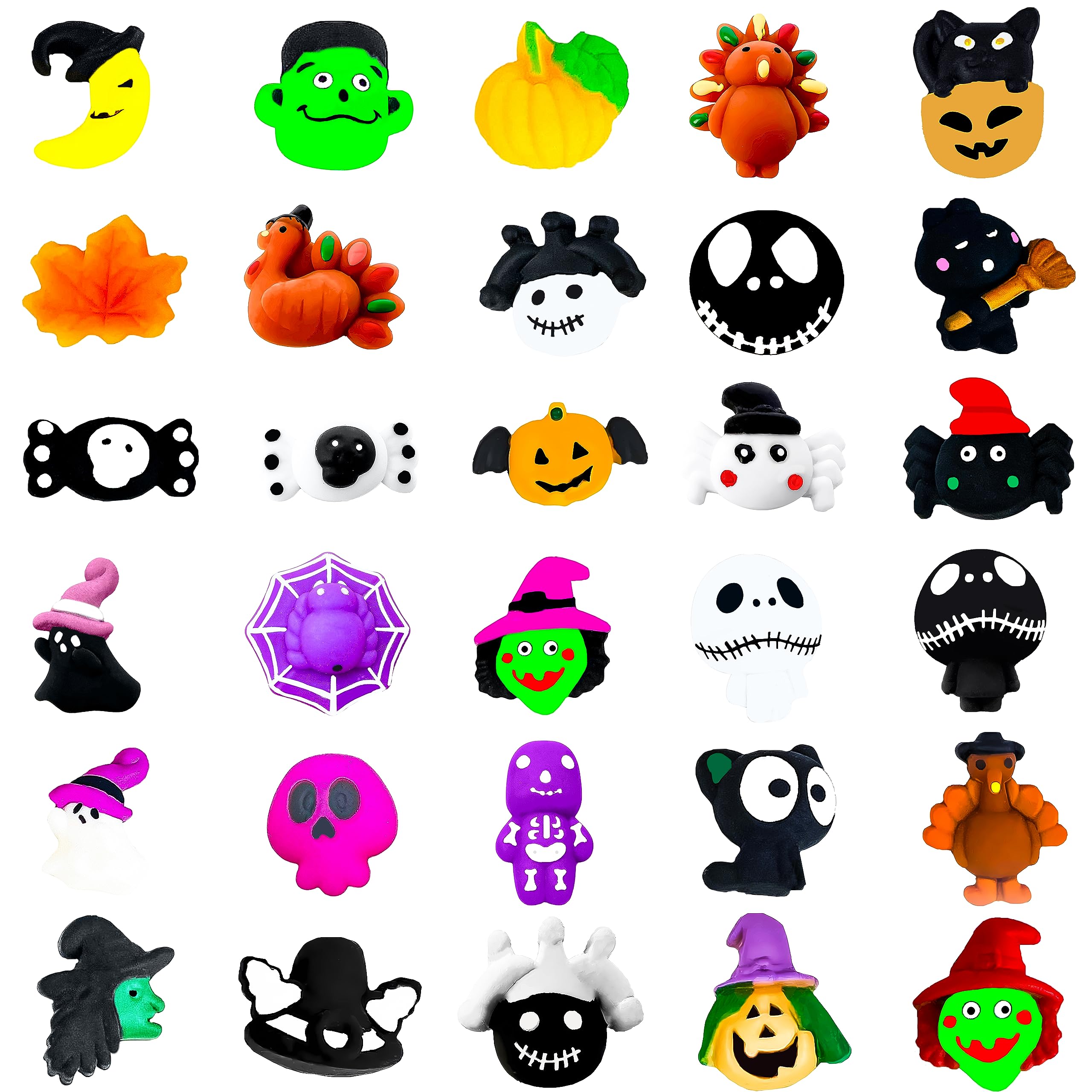 30Pcs Halloween Mochi Squishy Toys for Girls Boys Halloween Party Favors Kids Pressure Relief Toys Mini Squishies Cute Squeeze Toy HalloweenGoody Bag Fillers for Halloween.Christmas Party Decorations
