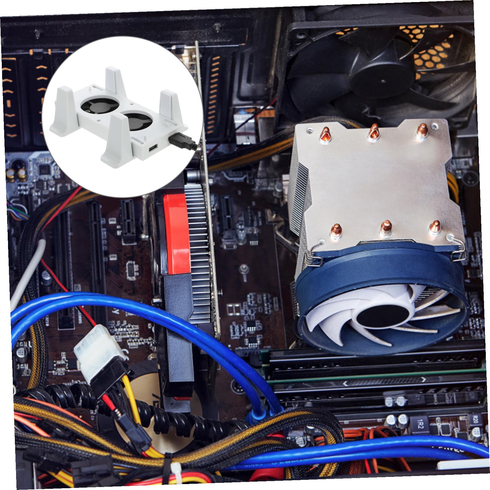 HOMSFOU Soporte Vertical con Ventilador de Refrigeración Doble Blanco Abs | 2 Puertos Usb, Sincronización de Datos y Carga, 3 Velocidades Ajustables, Celebracion Verano