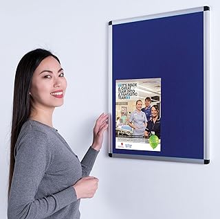 Wonderwall Premium Felt Noticeboard - Aluminium Frame - 60 x 45cm with Fixings, 6 Colours to Choose from Including (Blue) - Ideal Pinnable Memo Board for Office, Home, School
