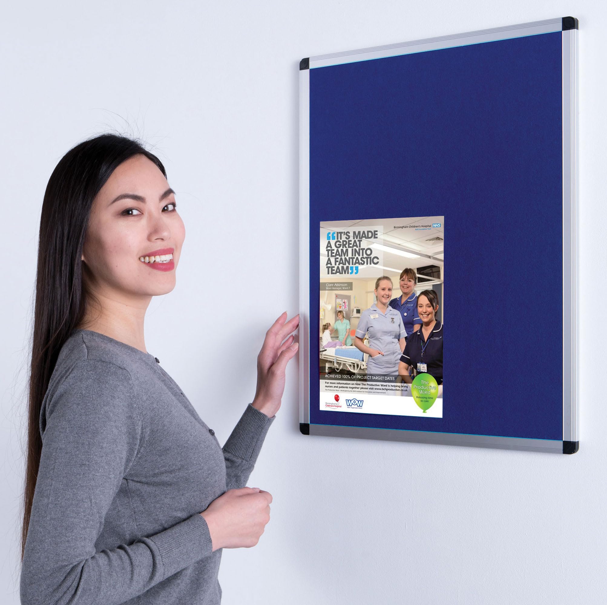 Wonderwall Premium Felt Noticeboard - Aluminium Frame - 60 x 45cm with Fixings, 6 Colours to Choose from Including (Blue) - Ideal Pinnable Memo Board for Office, Home, School — image 1