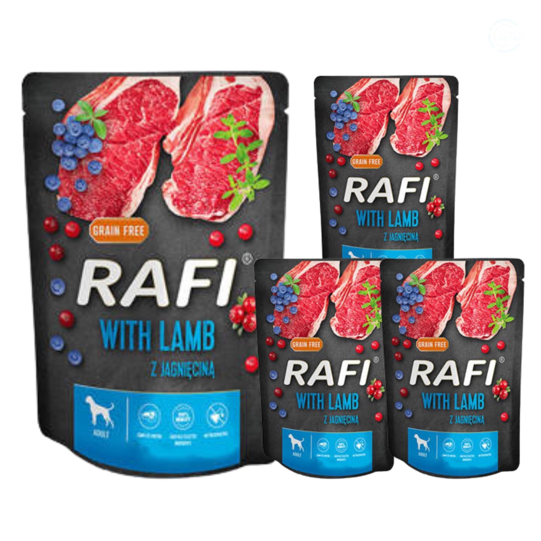 Rafi Complete Wet Dog Food: Meat & Natural Ingredients, Grain-Free, Immune-Boosting Superfoods in Every Flavour! Healthy & Tasty Nutrition for All Breeds! (Lamb, 4x300g)