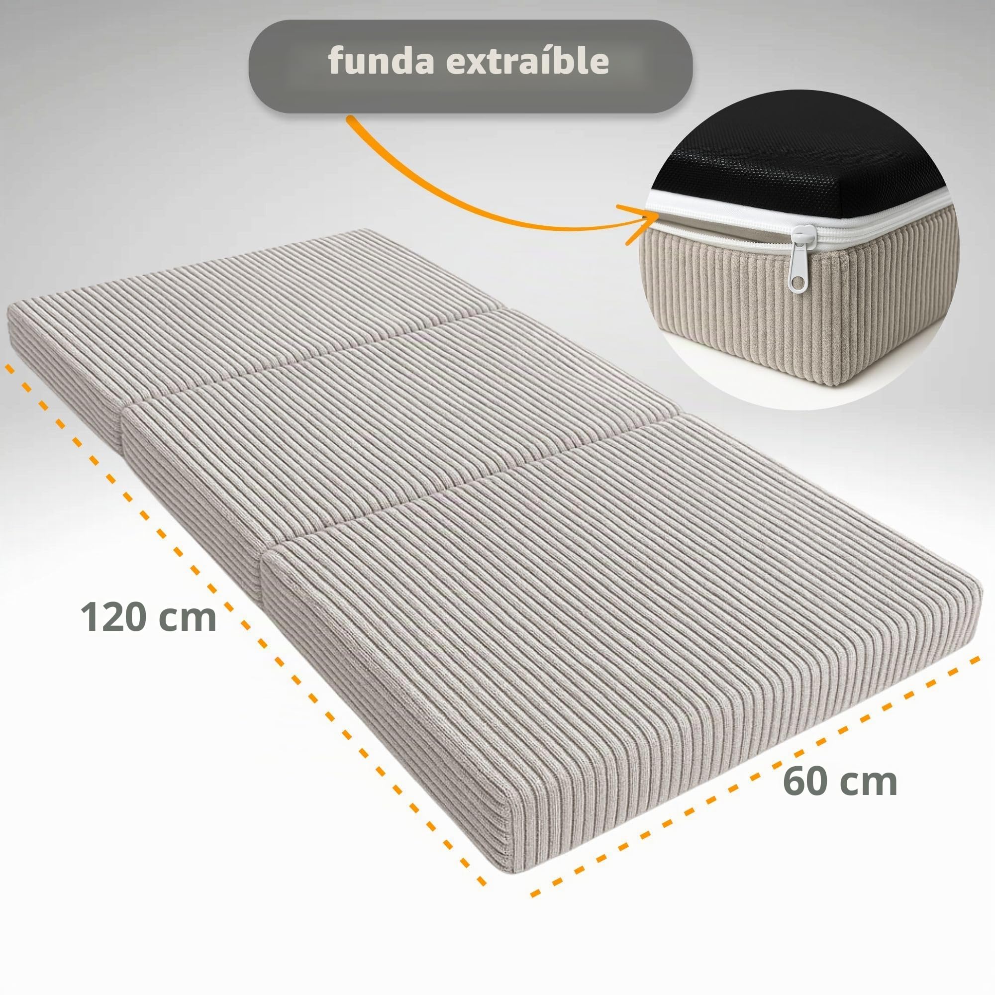 Colchón Cuna 60x120 cm plegable para cuna de viaje – Funda desenfundable lavable en lavadora a 30 grados & bolsa incluida – Colchón Bebé Infantil en espuma firme Beige con estrellas blancas
