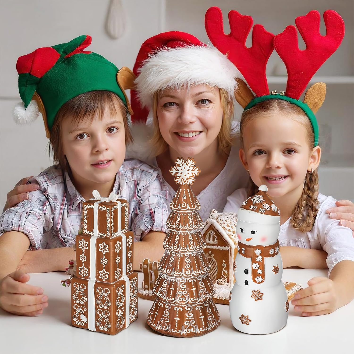 Kathfly 3 Pcs Christmas Winter Gingerbread Figurines Set Resin Snowman Gingerbread Tree Collectible Gift Table Centerpiece for Home Christmas Holiday Shelf Mantel Table Display - Image 6