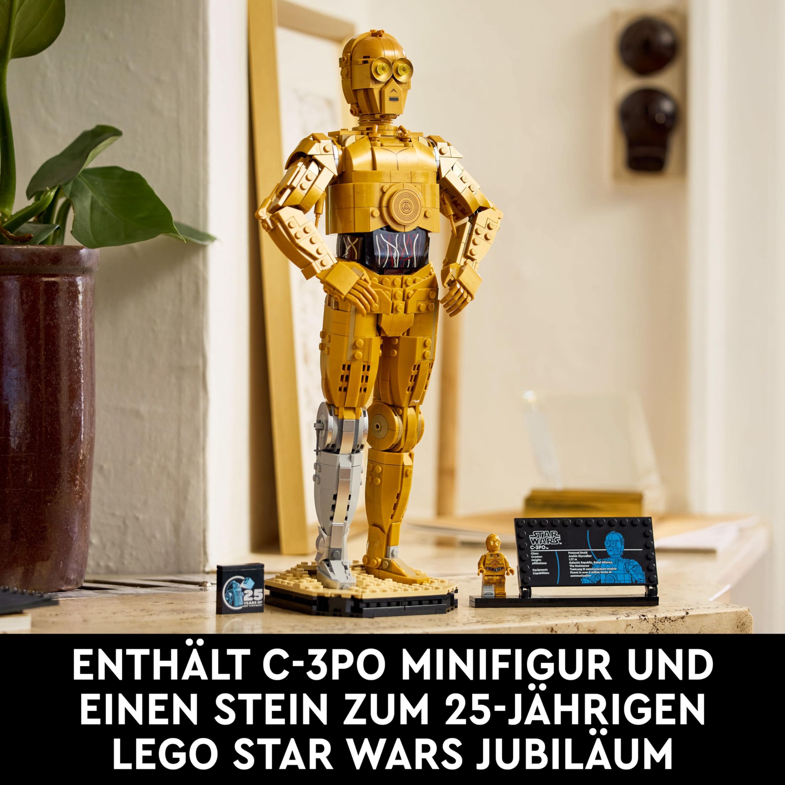 LEGO Star Wars 75398 C-3PO Figur – Sammler Modell für Erwachsene – mit Ständer, Infotafel und Minifigur zum Bauen, Spielen und Ausstellen – Geschenkidee für Fans | Sammlerdisplay Modellbausatz für Erwachsene, Ständer, Plakette & Minifigur, Heimdekoration,