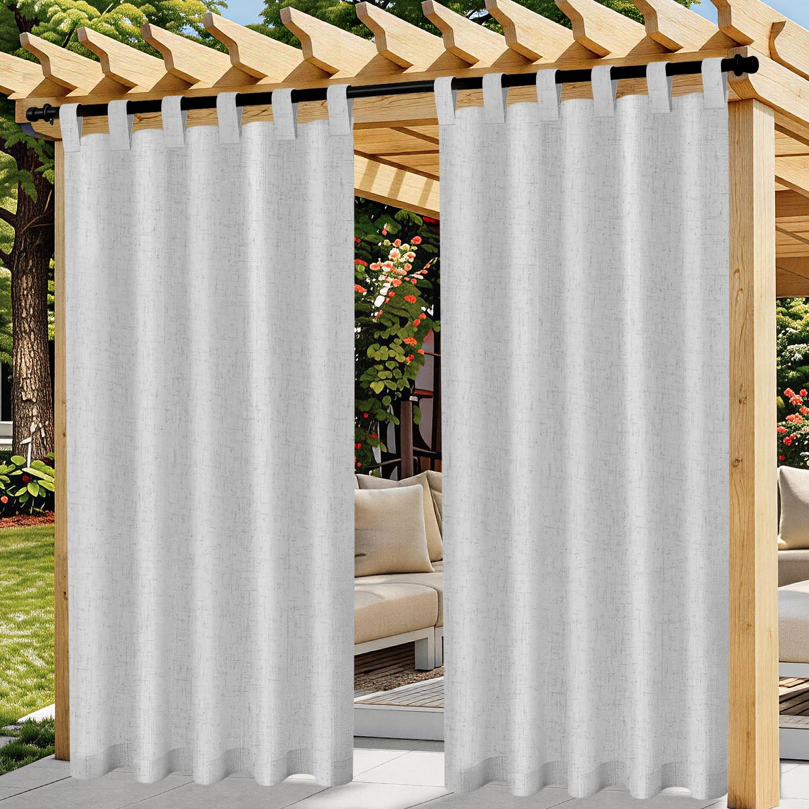 Rideau Exterieur en Lin, Lot de 2 Rideaux D'extérieur Impermeable, Rideau Pergola Extérieur avec Oeillets en Haut, Rideau Occultant Exterieur Pour Terrasse Balcon Tonnelle Porte(132 x 215cm, Gris)