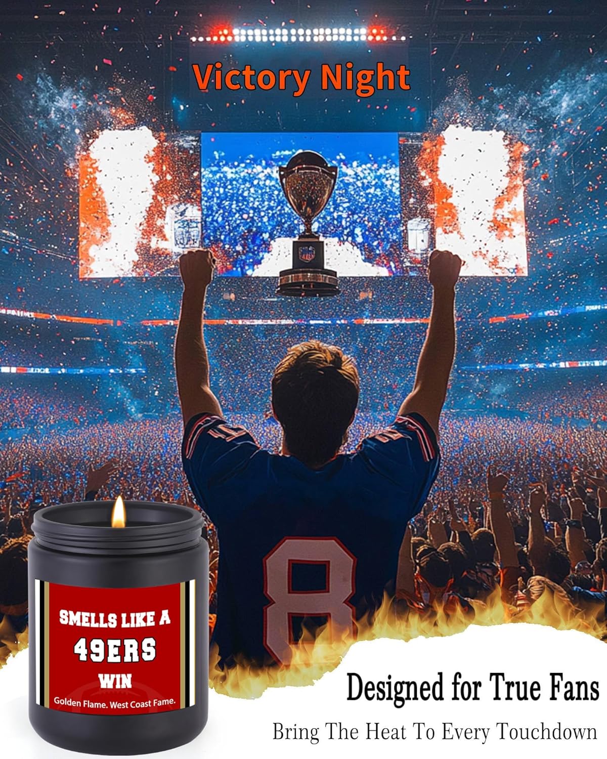 Smells Like A 49ers Win Scented Candle Football Themed Merch Fan Shop Men Women Sport Stuff Gear Decor Accessories Men Bf Boyfriend Naughty Weird Novelty Cool Christmas Xmas Special Present Funny Gift - Image 4