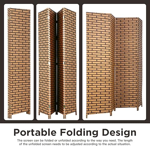 Miniatura 5 de Room Divider Wood Screen 4 Panel Wood Mesh Woven Design Room Screen Divider Folding Portable Partition Screen Screen Wood for Home Office (Brick)