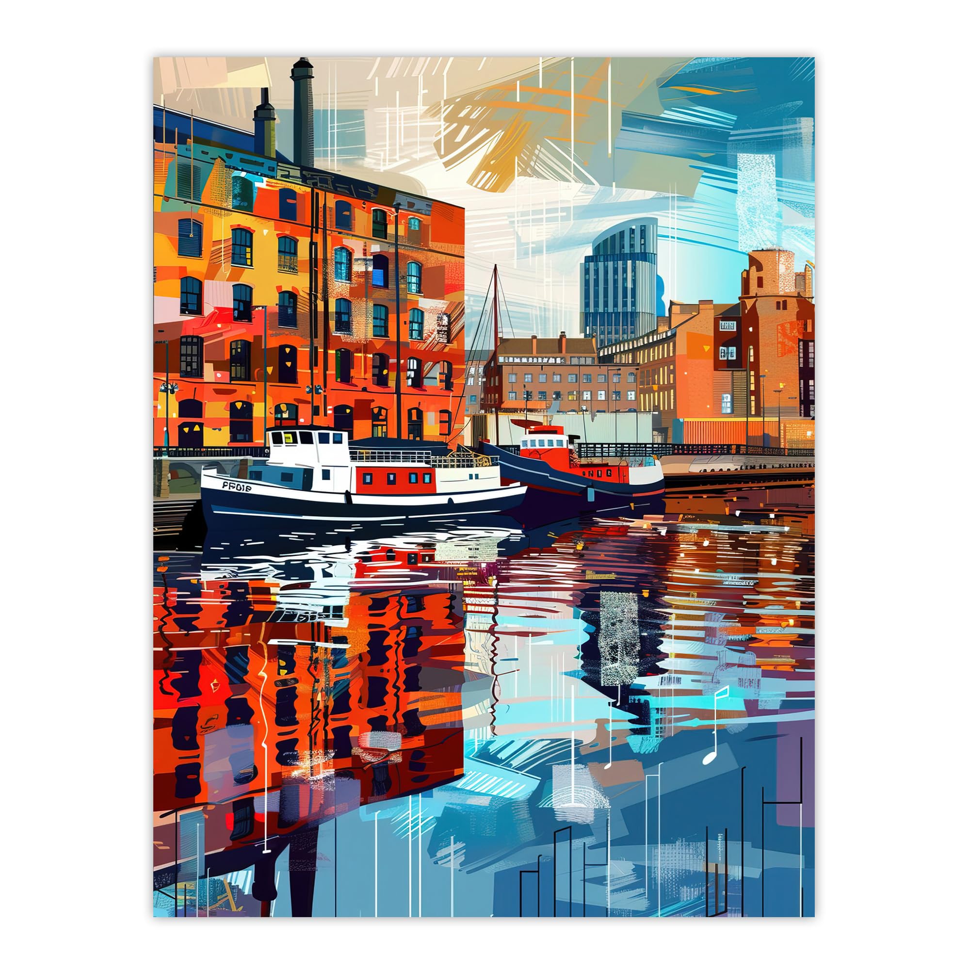 Artery8 Port of Liverpool Colourful Artwork Cityscape Living Room Extra Large XL Wall Art Poster Print, Unframed 24X32", 81L x 61W cm