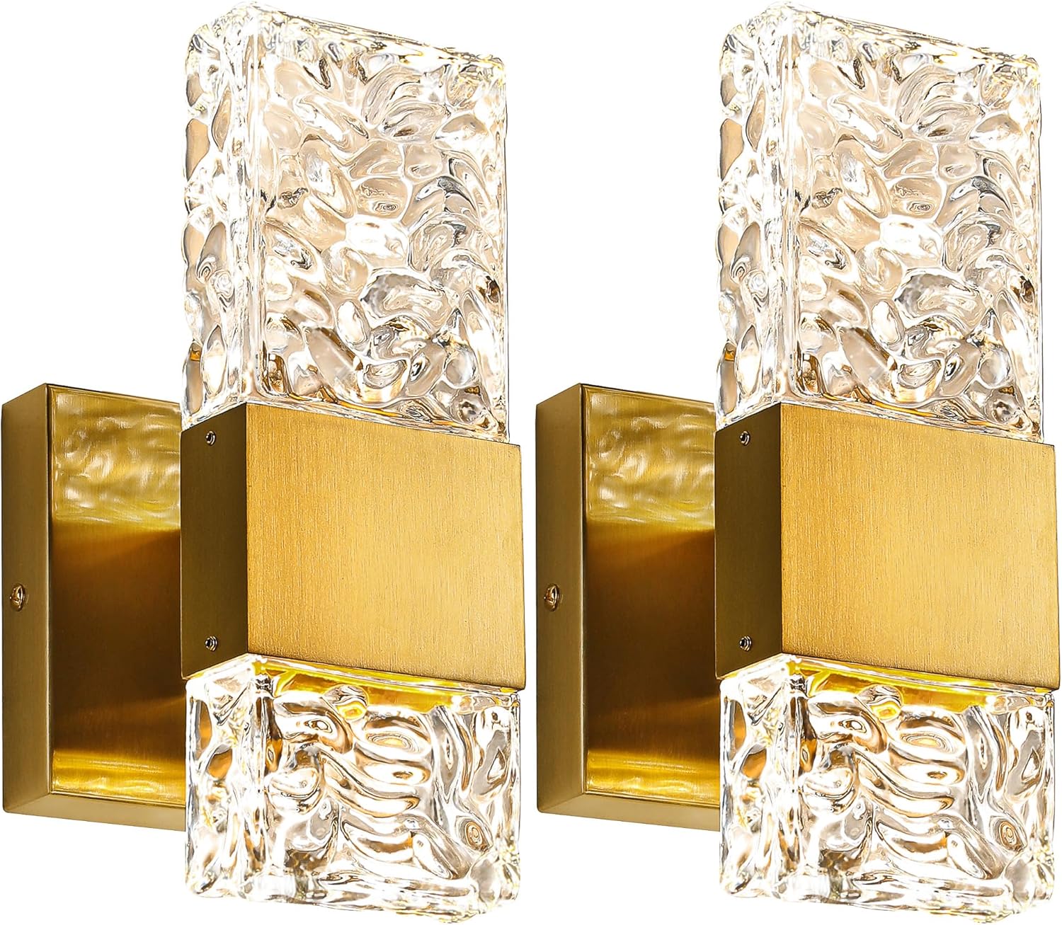 Gold Sconces Wall Lighting - Crystal Wall Sconces Set of Two Modern Bathroom Vanity Light Fixtures Hardwire Modern 4000K Dimmable LED Wall Mounted Sconces for Hallway Living Room