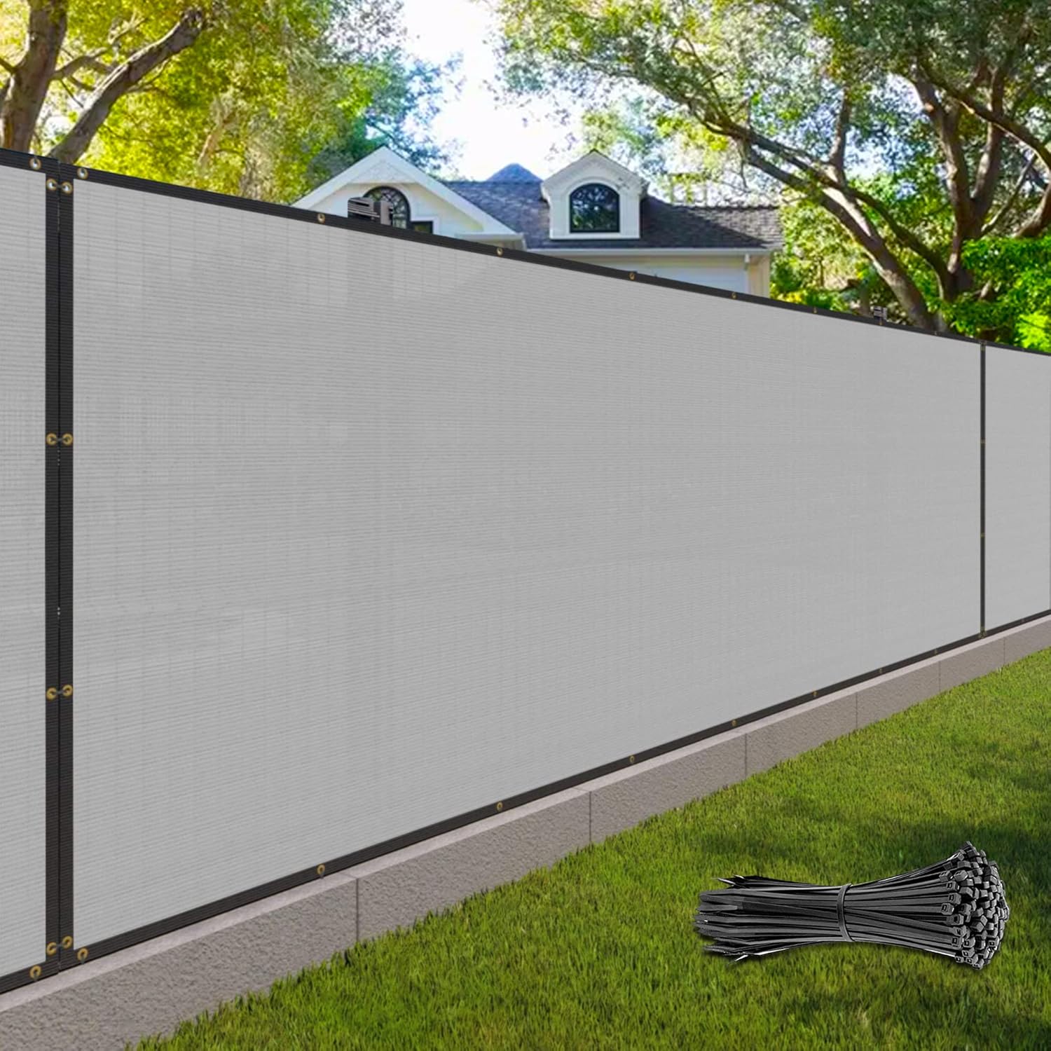 8' x 50' Gray Fence Privacy Screen Commercial Grade Heavy Duty Black Bindings for Gardens Backyard Patio Construction Project Outdoor Events - We Make Custom Orders