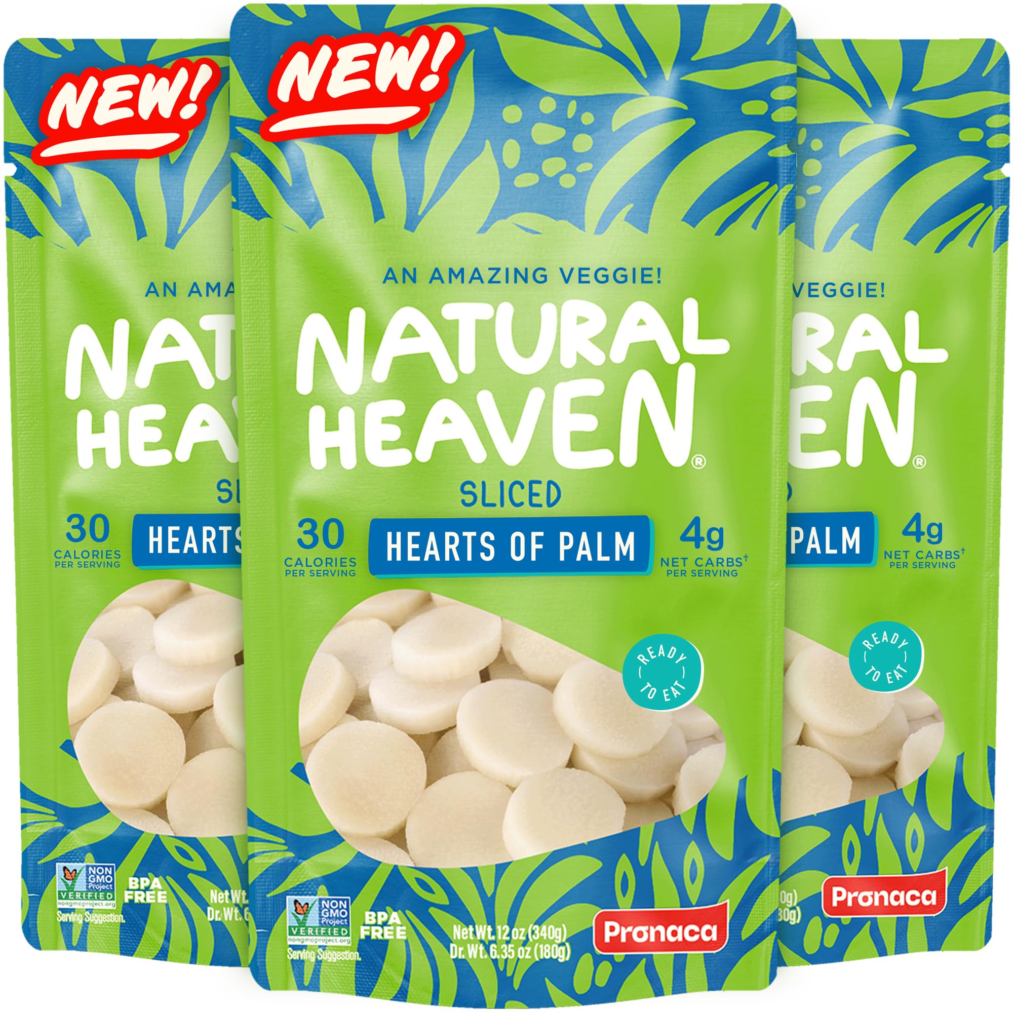 Natural Heaven Sliced Hearts of Palm 3-Pack – Crisp, Fresh & Ready to Eat, Low Carb, Keto & Vegan Friendly, Perfect for Salads & Healthy Recipes