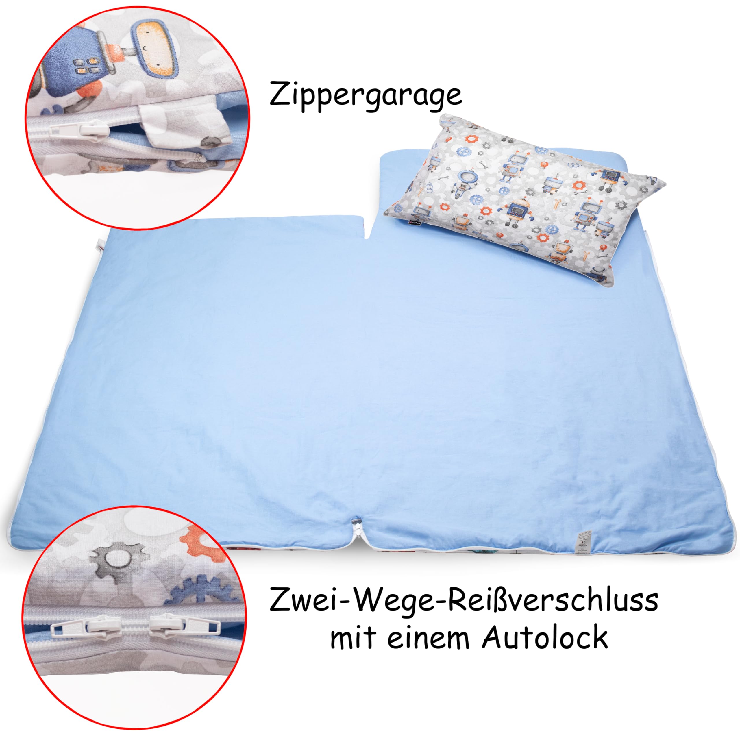 PinkZebra Kinder Schlafsack 170x70 cm Öko-Tex Baumwollschlafsack mit Doppelter Reißverschluss