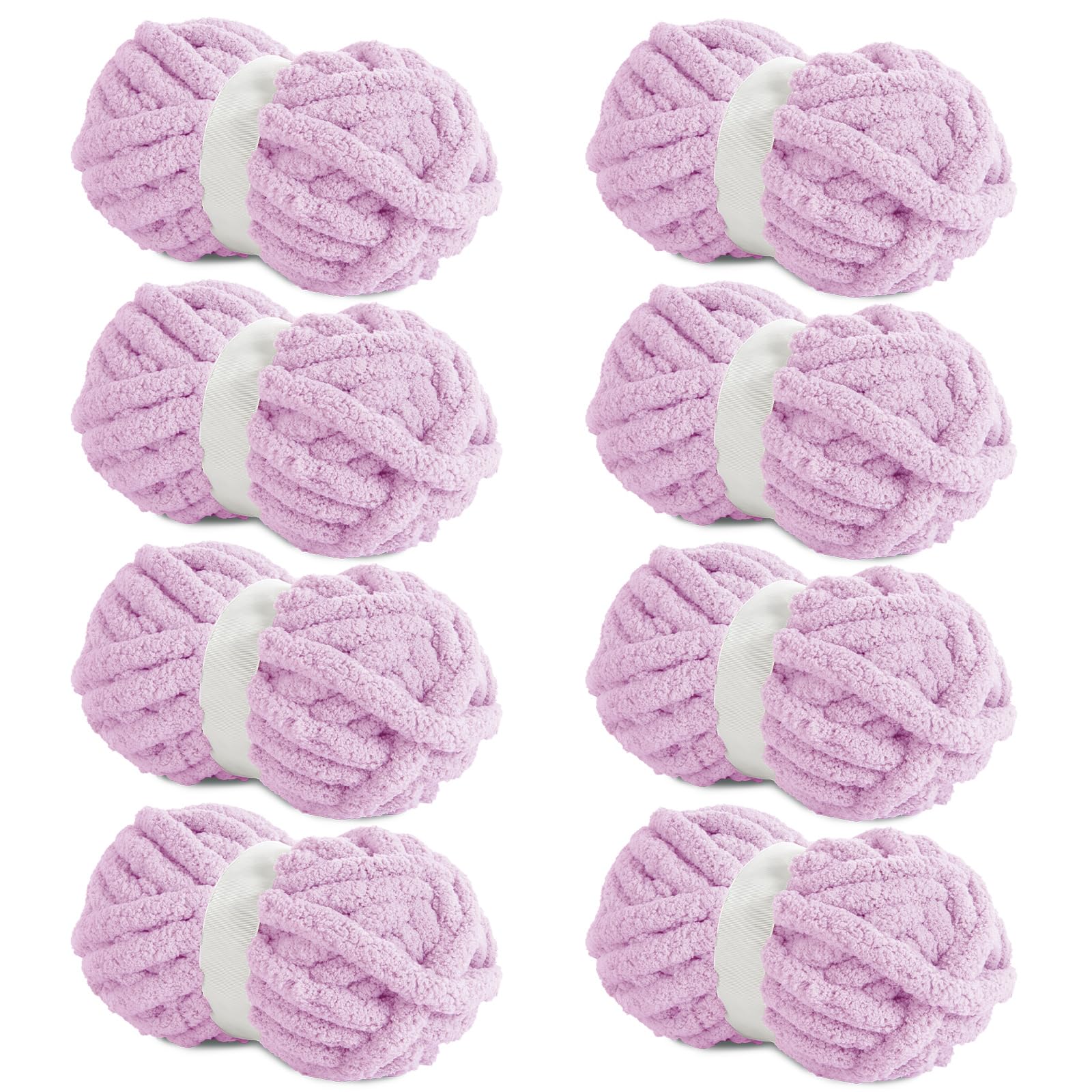 HOMBYS Light Purple Chunky Chenille Yarn for Crocheting, Bulky Thick Fluffy Yarn for Knitting,Super Bulky Chunky Yarn for Hand Knitting Blanket, Soft Plush Yarn, 8 Jumbo Pack (27 yds,8 oz Each Skein)