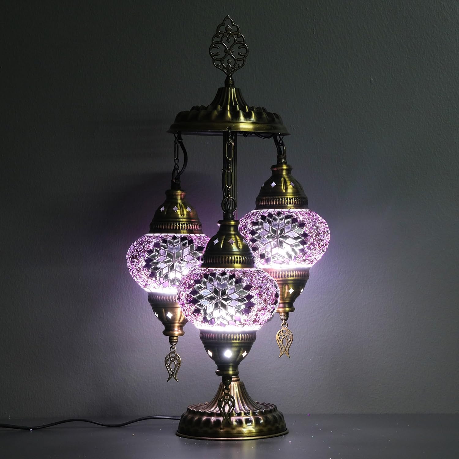 Asylove Turkish 3 Globe Mosaic Table Lamp Purple
