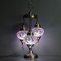 Asylove 3-Globe Purple Turkish Mosaic Table Lamp - Handmade 5-Inch Globes, 12x12x24 Inch Decorative Lighting for Living Room & Office