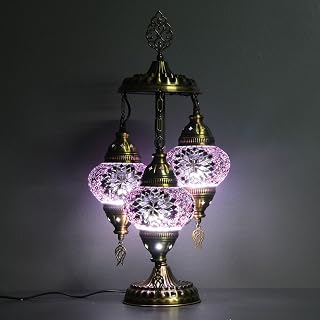 Asylove 3-Globe Purple Turkish Mosaic Table Lamp - Handmade 5-Inch Globes, 12x12x24 Inch Decorative Lighting for Living Room & Office