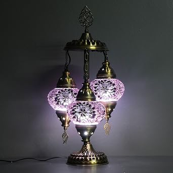 Asylove Turkish Lamp, 3 Globe Turkish Mosaic Table Lamp, Living Room and Office Decoration Lighting 5 inc Globe Total Dimesions 12 x 12 x 24 inch Purple
