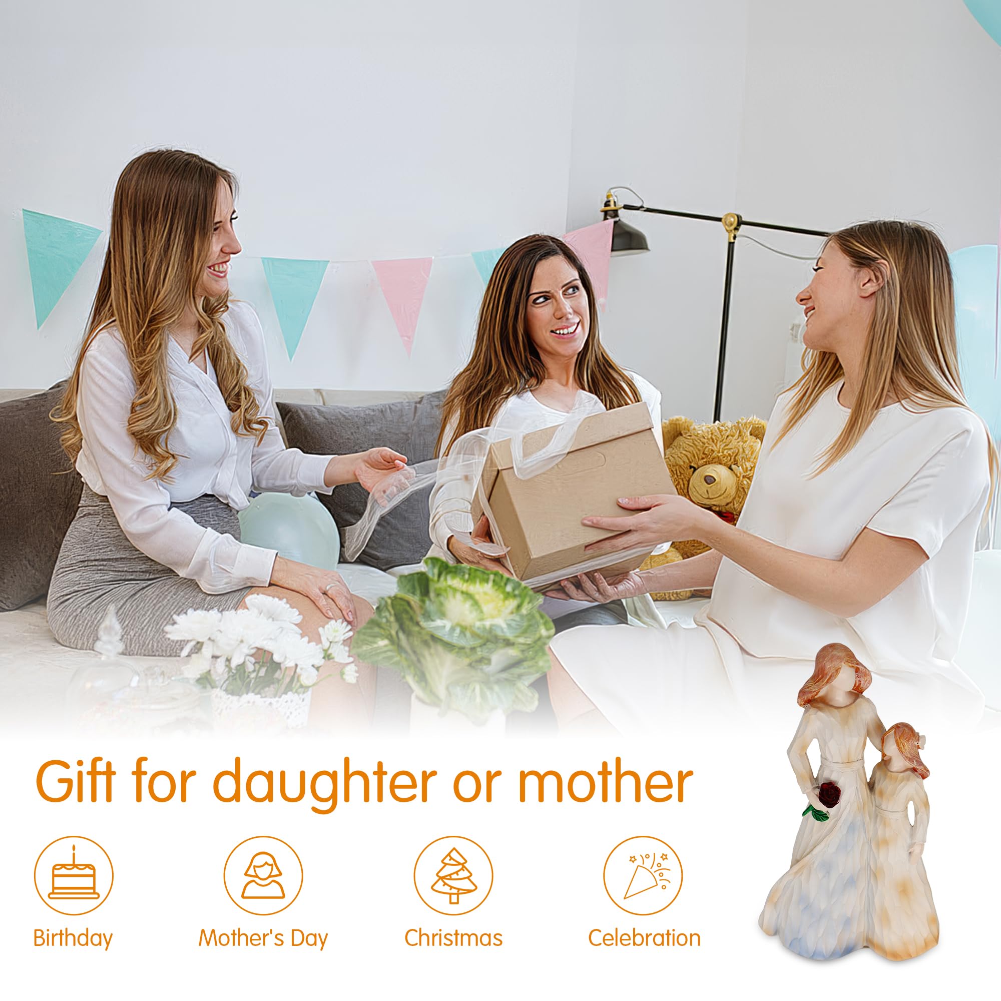 Madre o Hija: Madre sosteniendo Flores y sosteniendo la Mano de la niña, cumpleaños para el Día de la Madre y Navidad, Figuras Creativas de Madres y Mujeres