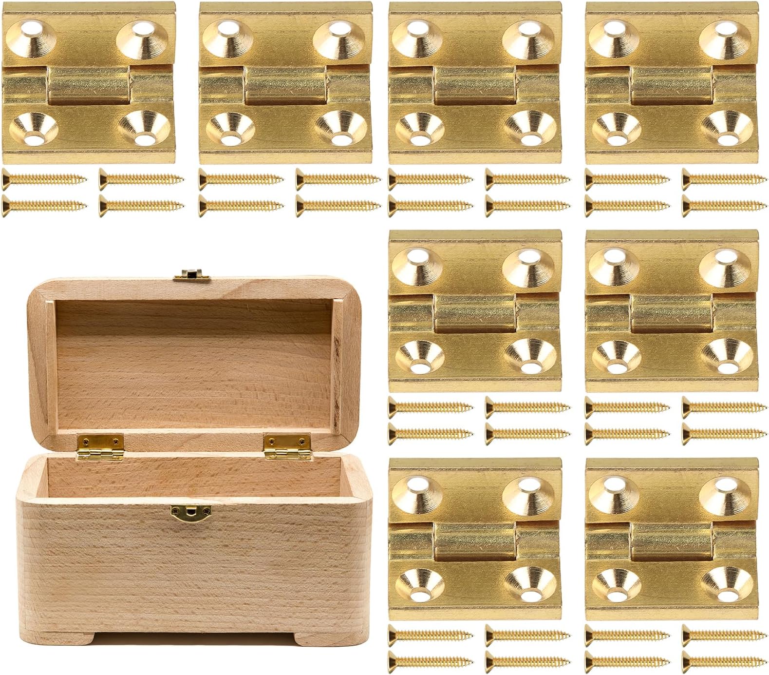 8 Pcs Mini Solid Brass Hinges with Screws for Wooden Boxes and Jewelry Cases, Durable Small Hinges for Crafts DIY Projects and Decorative Mini Boxes, 0.75"x0.49" (8PCS)