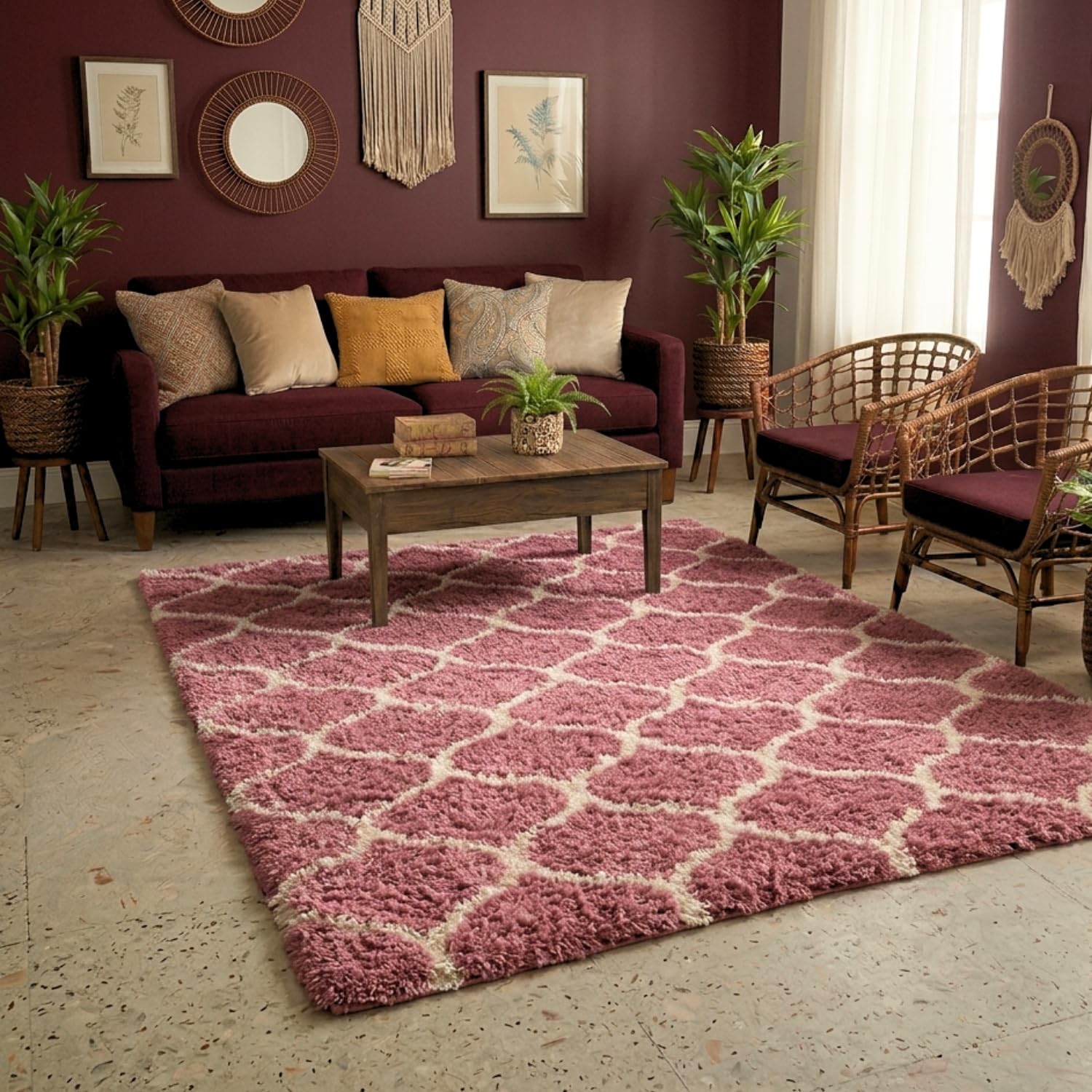 AAWAAS Luxury Shaggy Polyester Micro Rug | Super Soft Fluffy Carpet | Non-Slip Washable Area Rug for Bedroom Living Room – (Pink M, 6x9 feet, Rectangular)