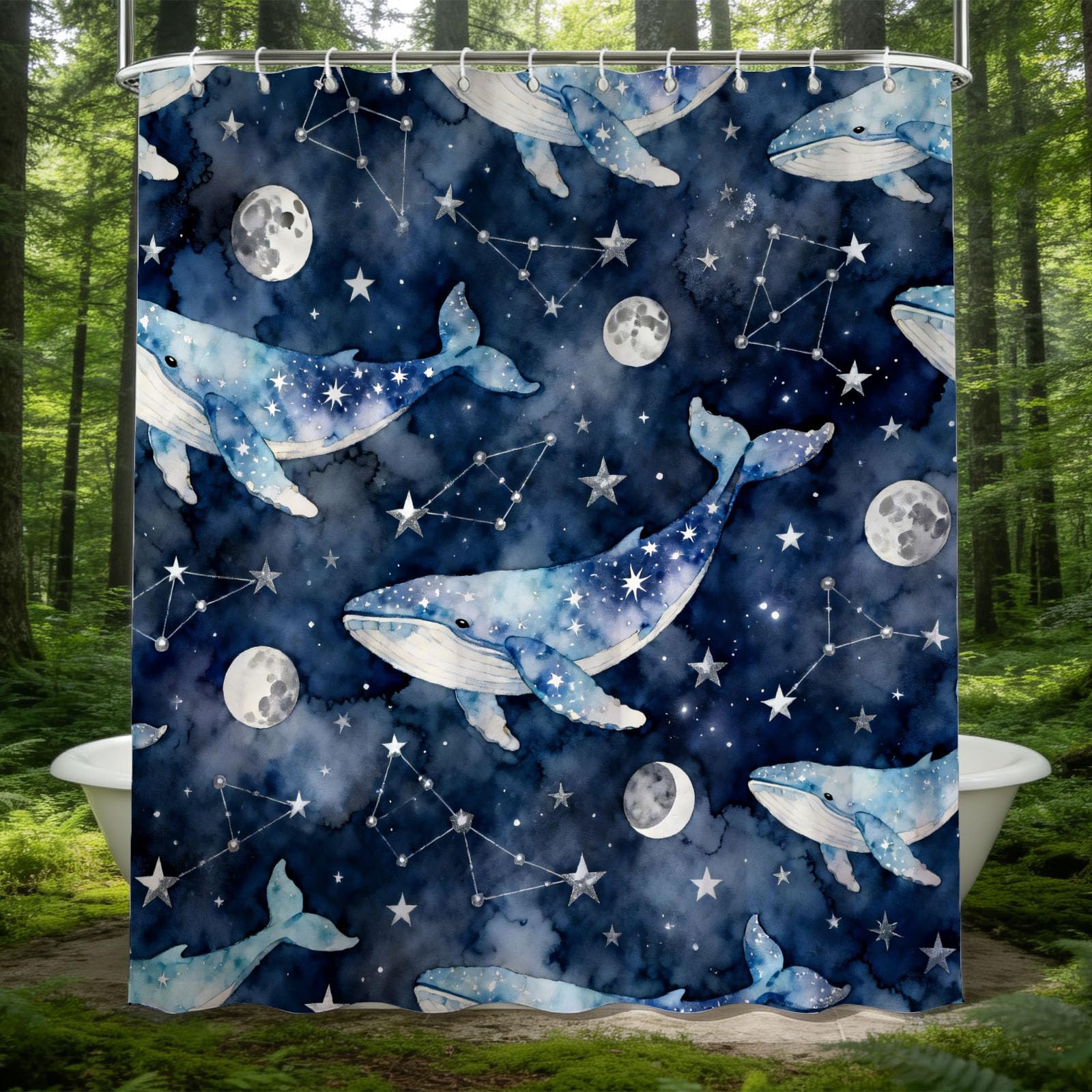 Hongduo 3D Whale Shower Curtain for Stalls Bathtubs Zodiac Bathroom Decor Shower Curtain Set Polyester Fabric Waterproof 200x200cm/79X79 Inch with Hooks
