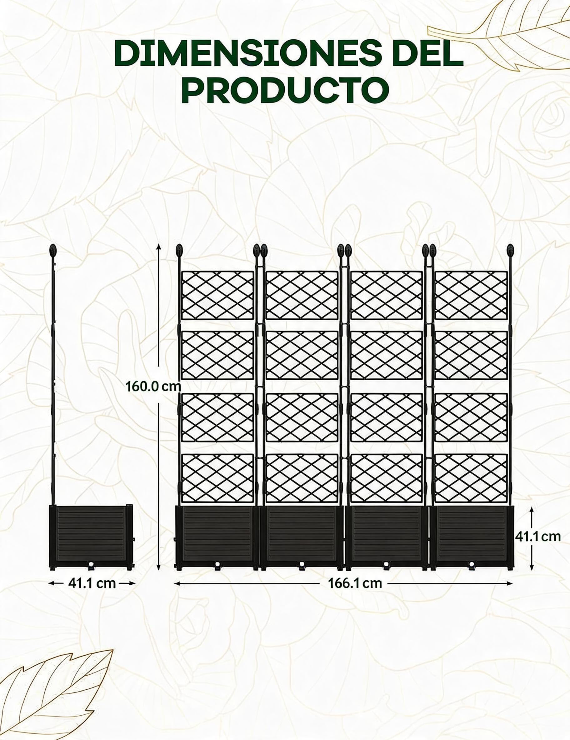 Garvee Cama de Jardín Elevada con Enrejado,4 Módulos,Jardinera Modular de Plástico Resistente,Macetero Profundo para Plantas Trepadoras, Pantalla de Privacidad para Terraza Balcón y Patio,166x41x160cm