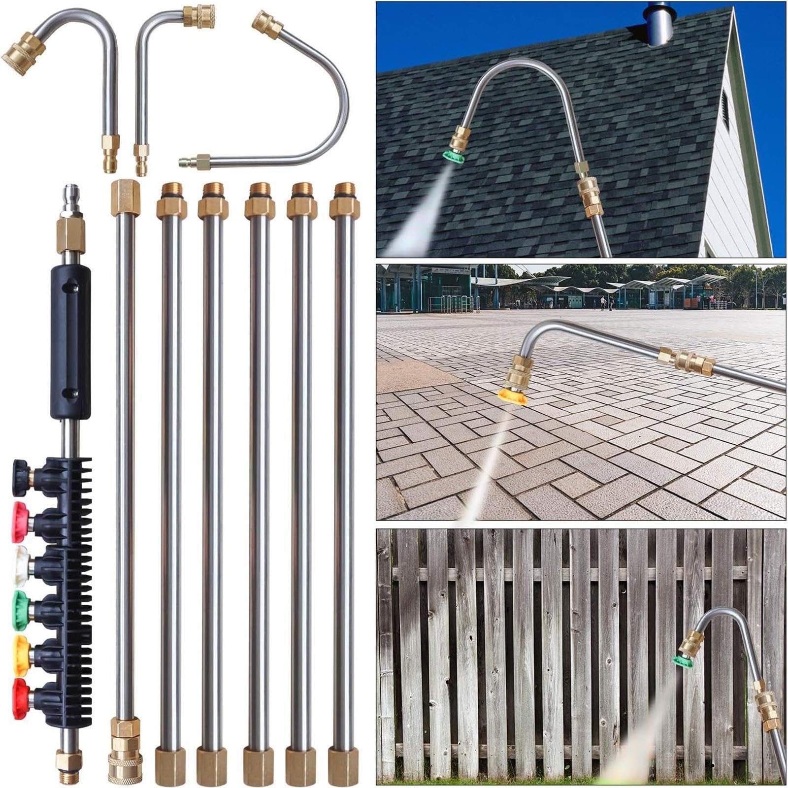 Accessori per idropulitrice con 6 punte per ugelli, 4 aste, attacco rapido, set di barre di estensione per idropulitrice facile da usare, 4000 PSI, 25 strumenti per la pulizia delle grondaie.