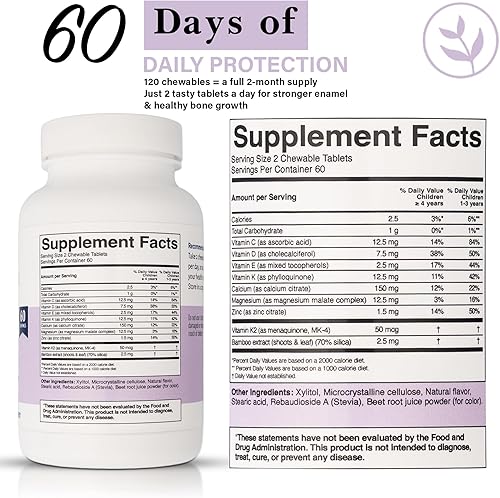 Miniatura 3 de Living Well with Dr. Michelle Suplemento dental y hueso para niños, masticable para dientes fuertes y defensa de caries, calcio, D3, K2, magnesio,