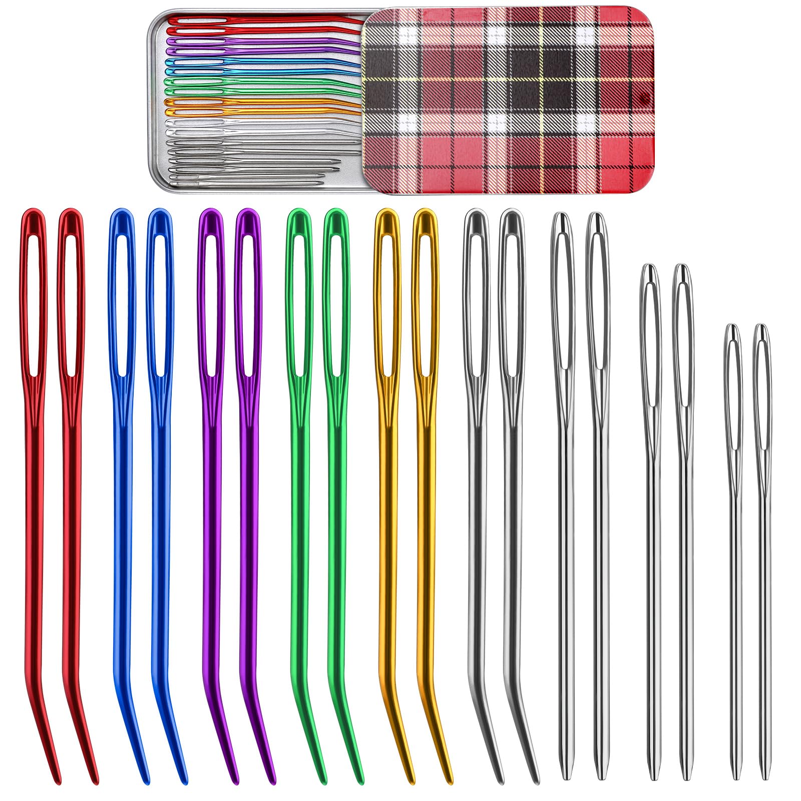 UOOU 18 Pcs Yarn Needle, Tapestry Needle Darning Needles for Yarn, Large-Eye Blunt Needles with Random Box for Sewing Knitting Crocheting (Random Color)