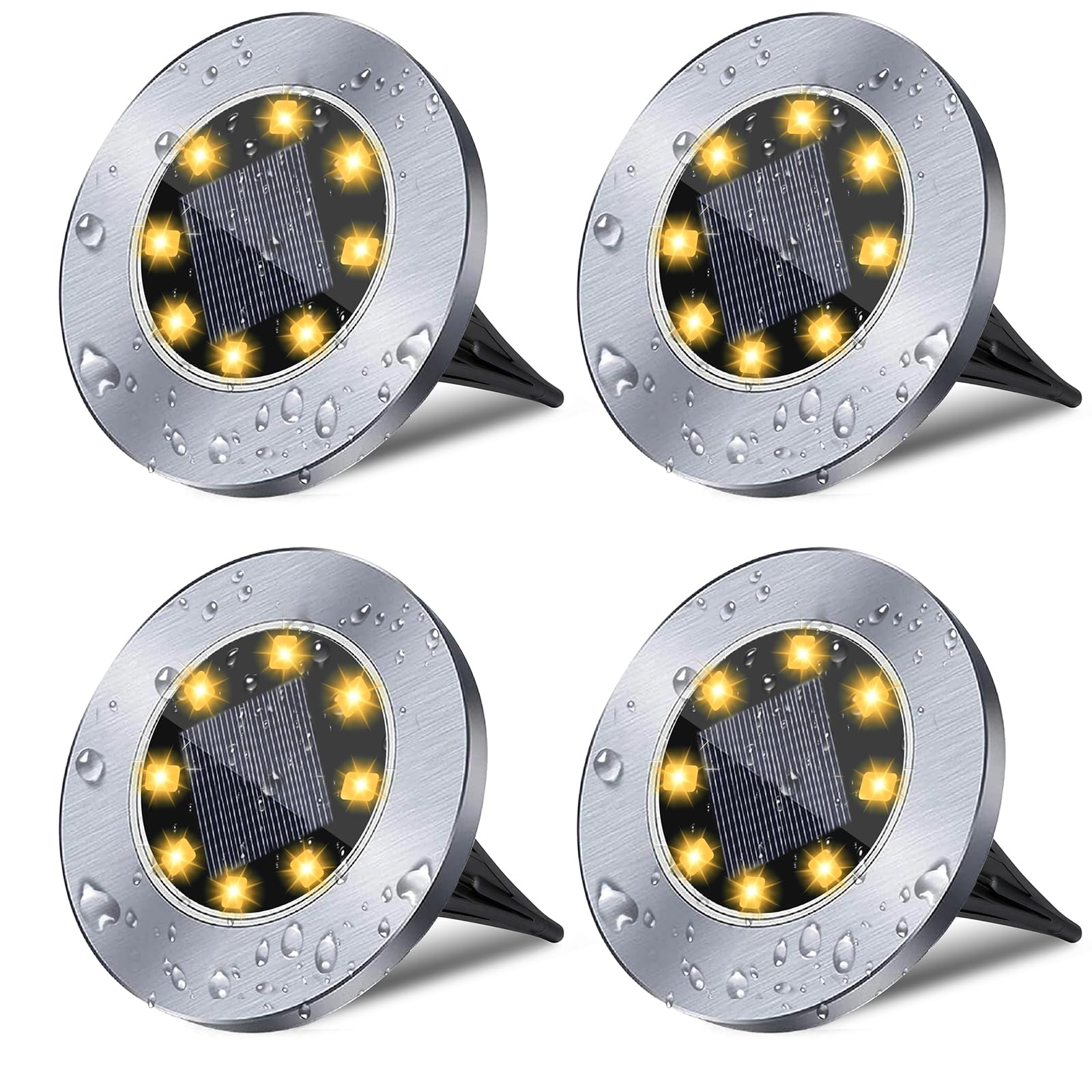 Solar Ground Lights, Waterproof Solar Garden Lights, Upgraded Outdoor Garden Waterproof Bright in-Ground Lights, Landscape Lights for Pathway,Yard,Deck,Lawn,Patio,Walkway (4 Pack Warm Light)