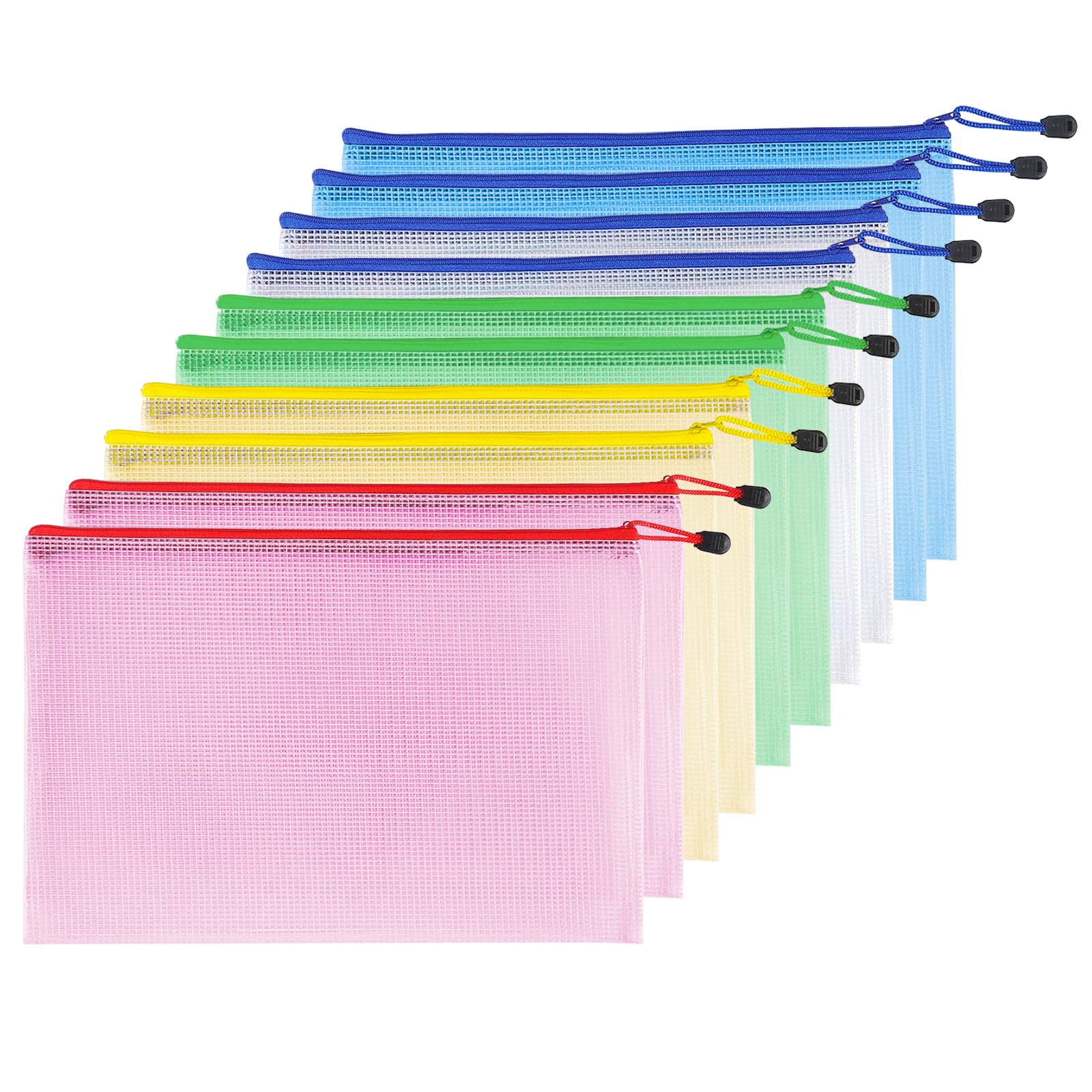 10 Piezas Bolsa de Archivo de Cremallera, Bolsa de Archivo con Cremallera Impermeable para Documentos, Transparente Carpetas de Documentos de Malla para Viajes, Escuela, Oficina, 5 Colores